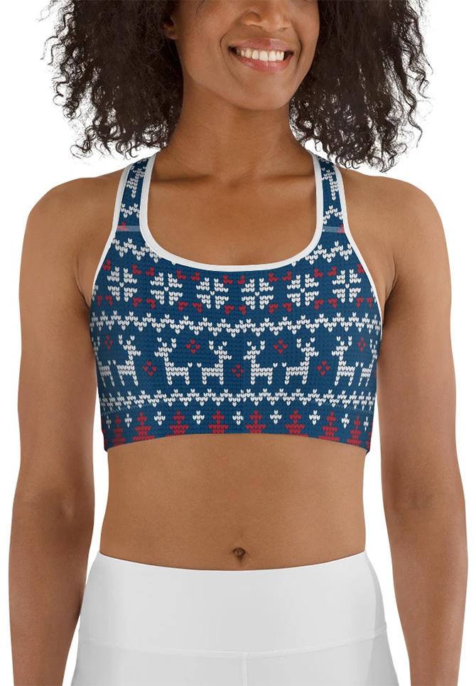 Knitted Print Ugly Christmas Sports Bra