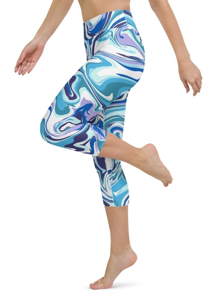 Vibrant Blue Marble Yoga Capris