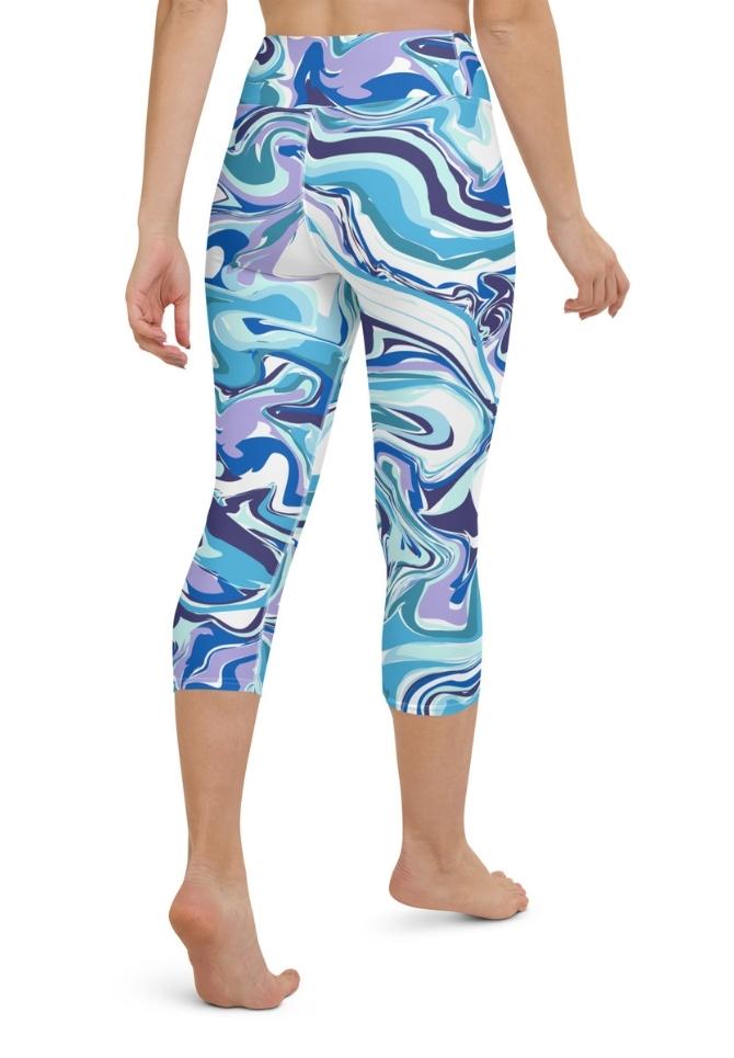 Vibrant Blue Marble Yoga Capris