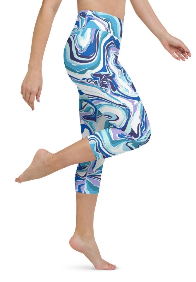 Vibrant Blue Marble Yoga Capris