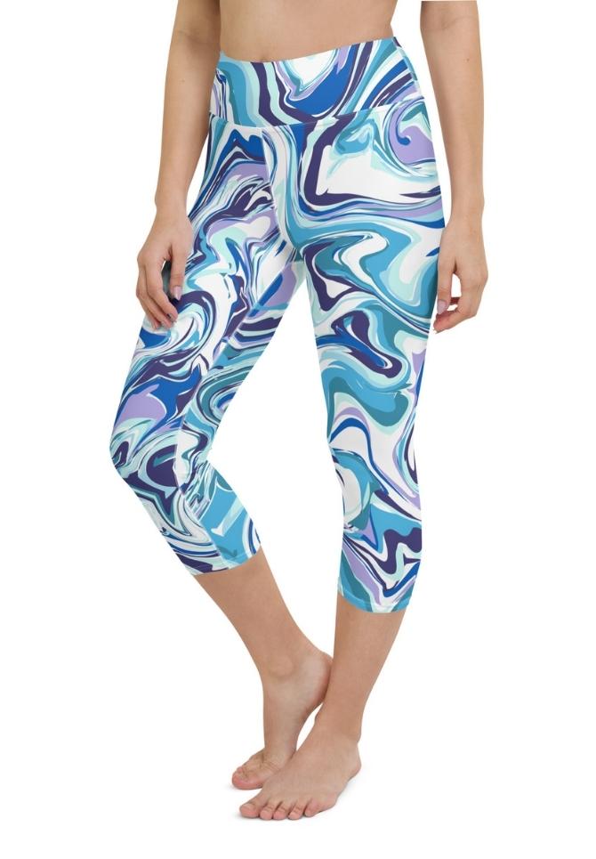 Vibrant Blue Marble Yoga Capris