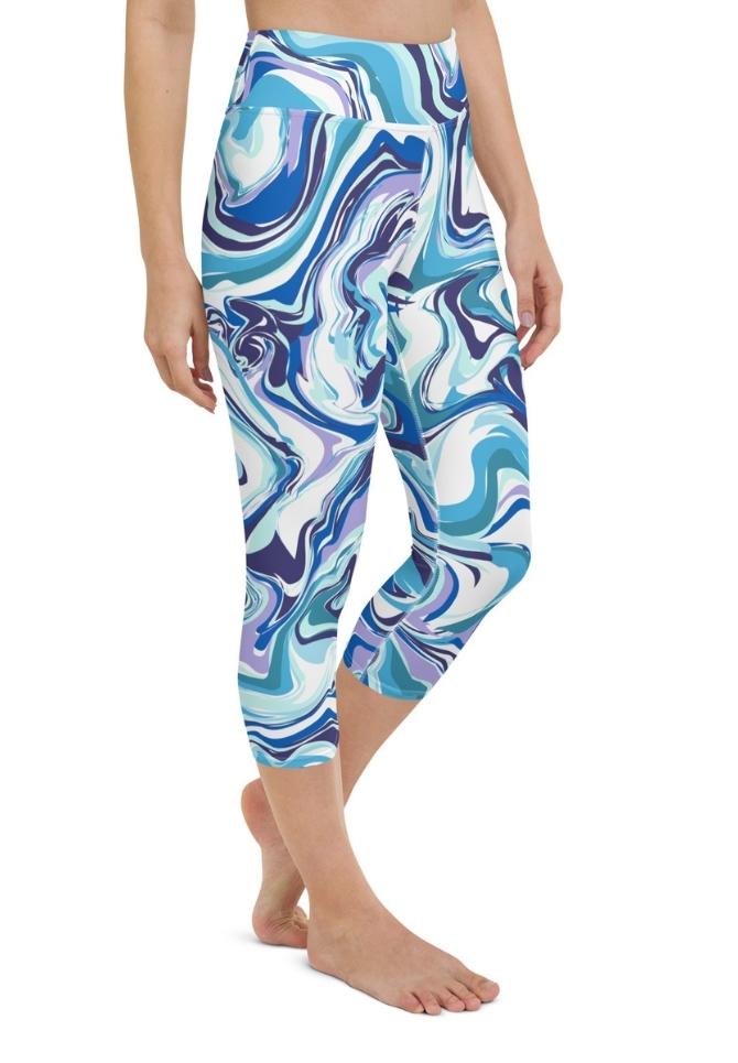 Vibrant Blue Marble Yoga Capris