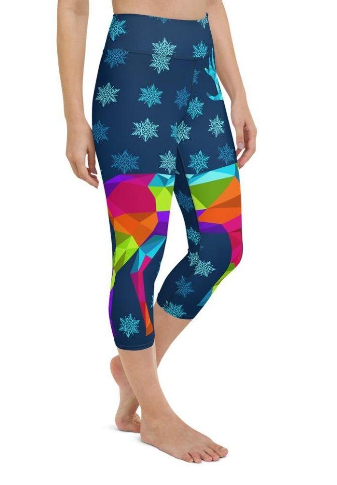 Vivid Reindeer Yoga Capris