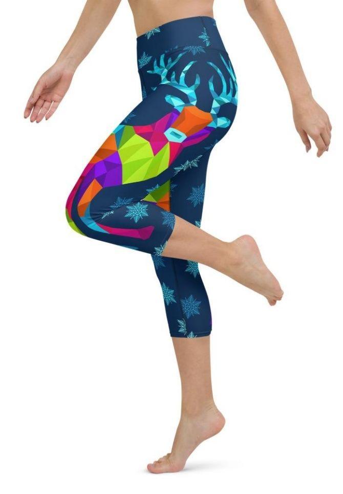 Vivid Reindeer Yoga Capris