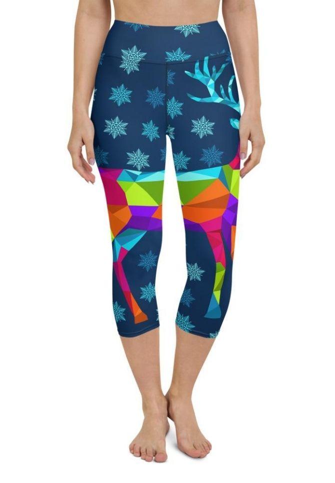 Vivid Reindeer Yoga Capris