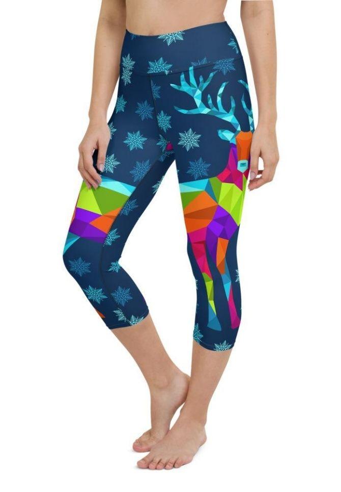 Vivid Reindeer Yoga Capris