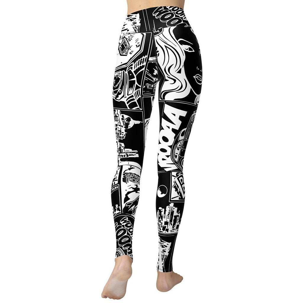White & Black Comic Book Yoga Leggings