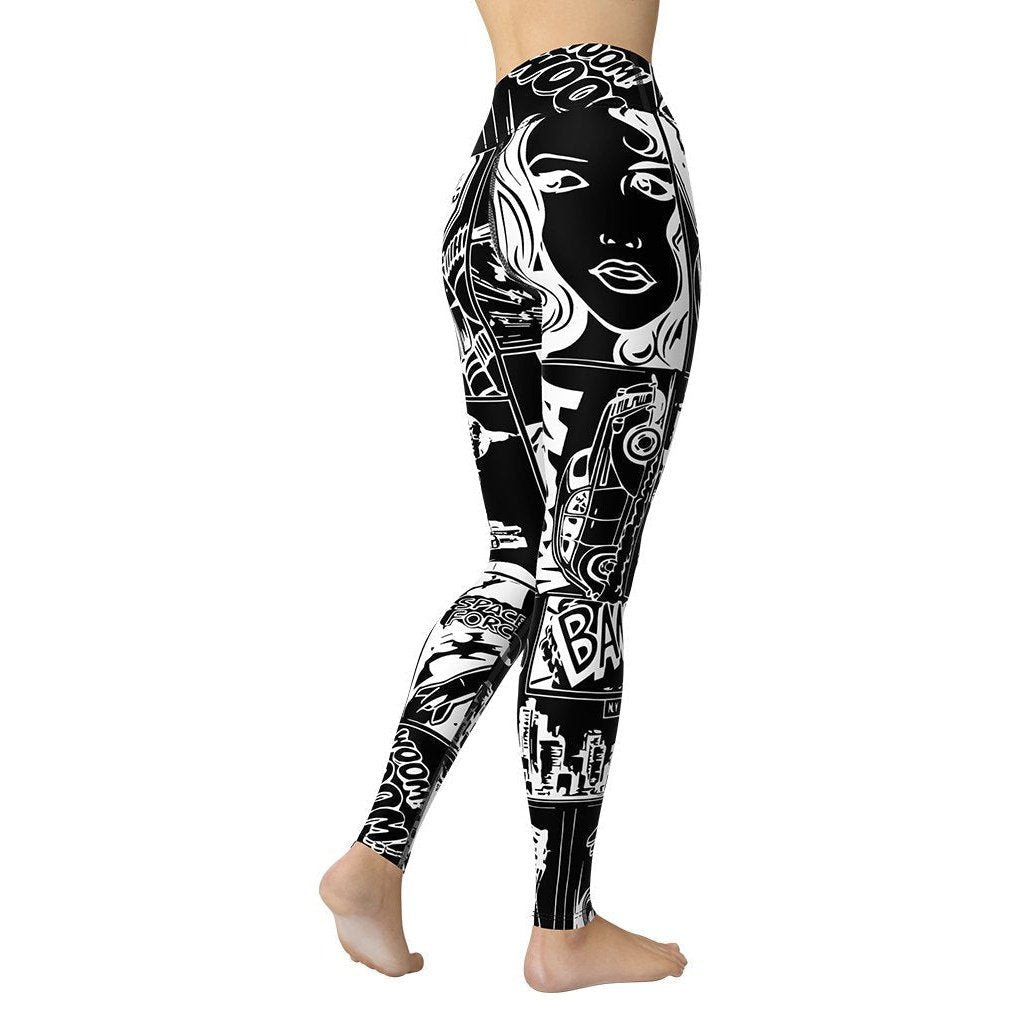 White & Black Comic Book Yoga Leggings