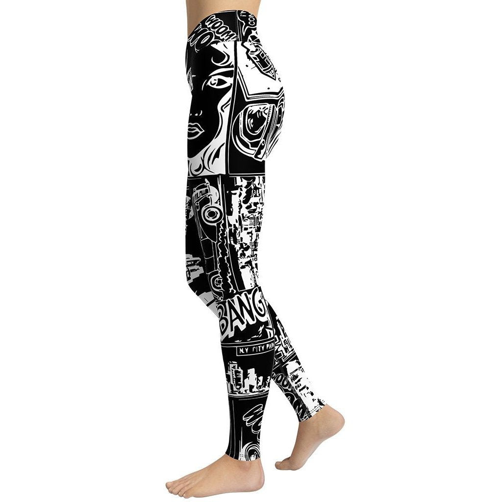 White & Black Comic Book Yoga Leggings