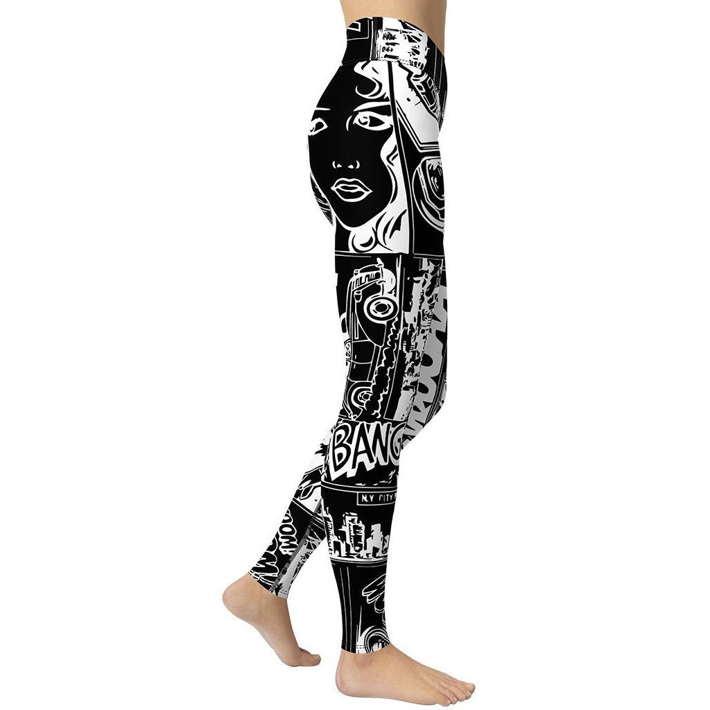 White & Black Comic Book Yoga Leggings