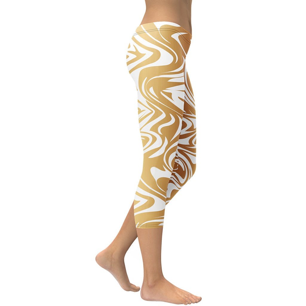 White & Gold Print Capris