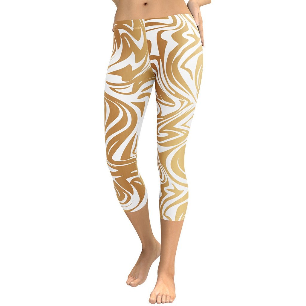 White & Gold Print Capris