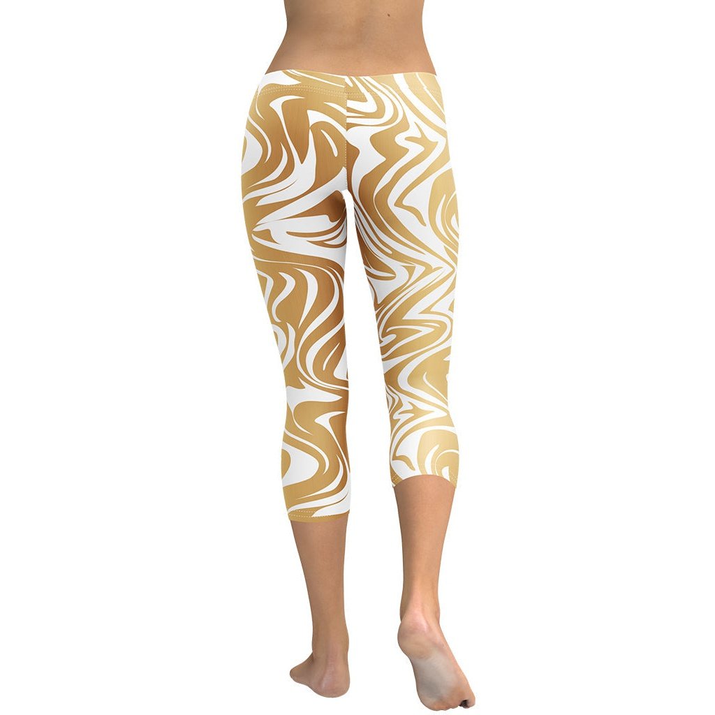 White & Gold Print Capris