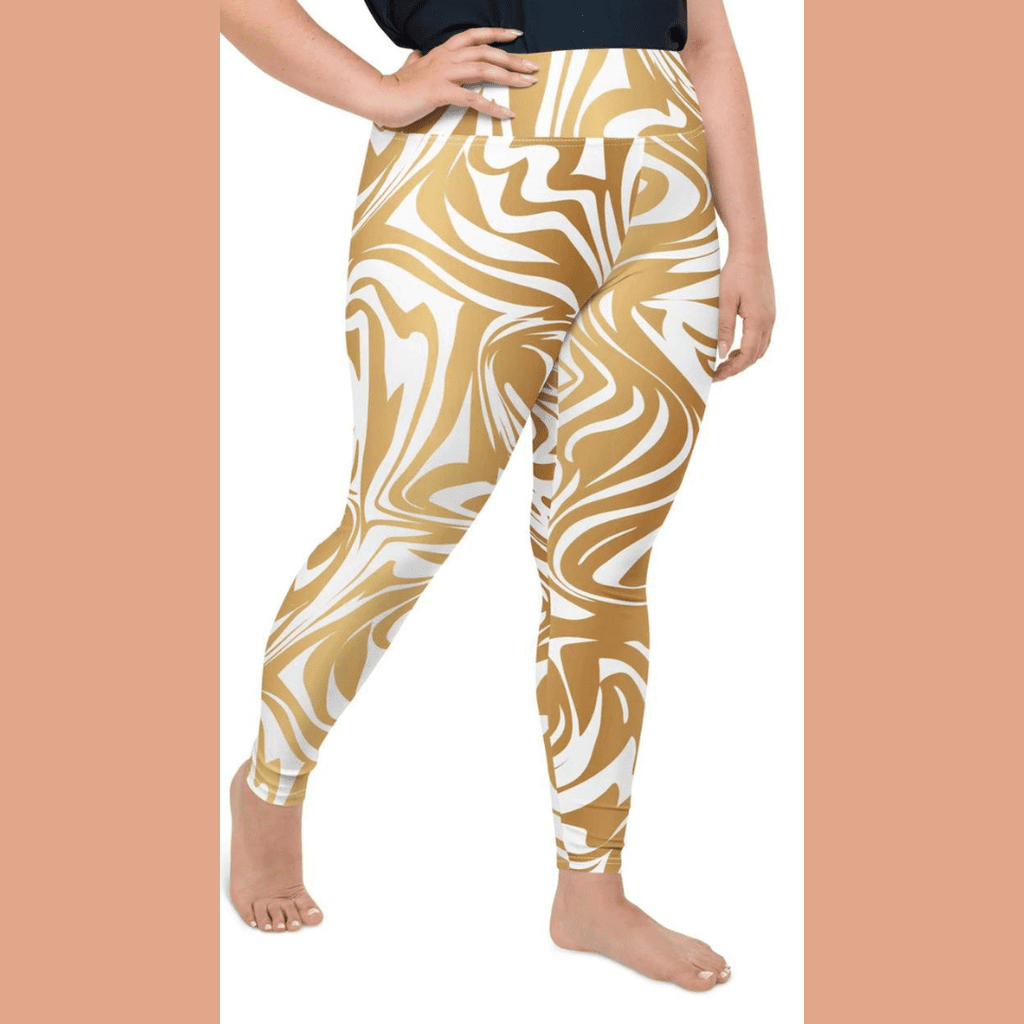 White & Gold Print Plus Size Leggings