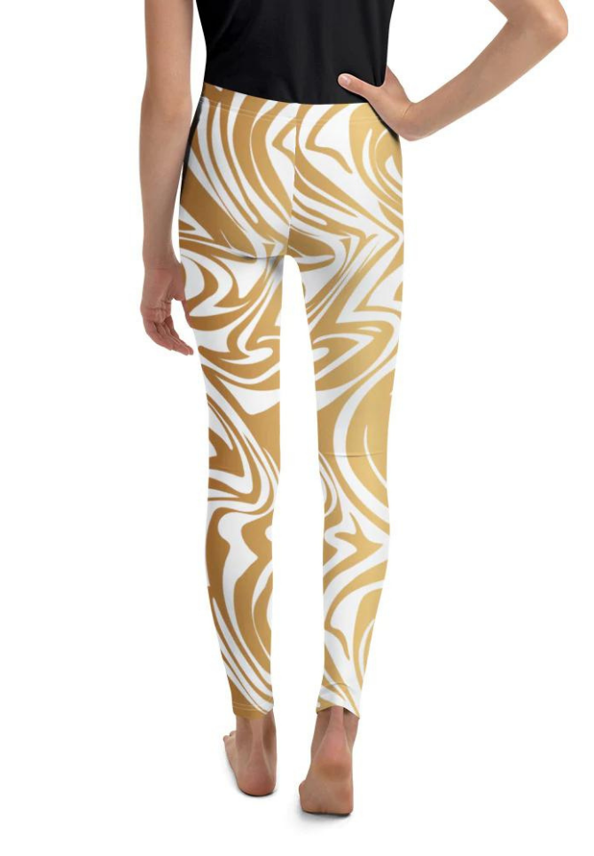 White & Gold Print Youth Leggings