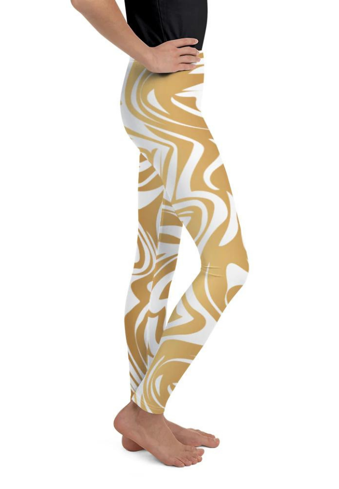 White & Gold Print Youth Leggings