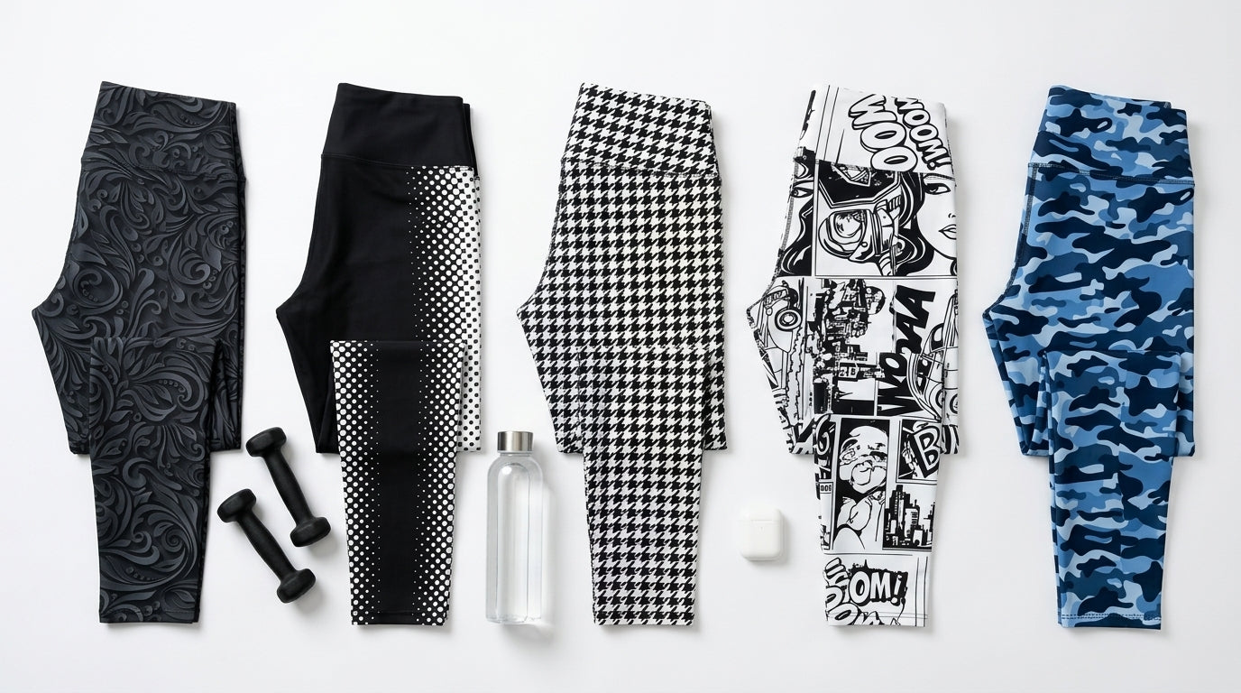 Five matching his-and-hers couple workout sets with accurate prints from actual FIERCEPULSE products