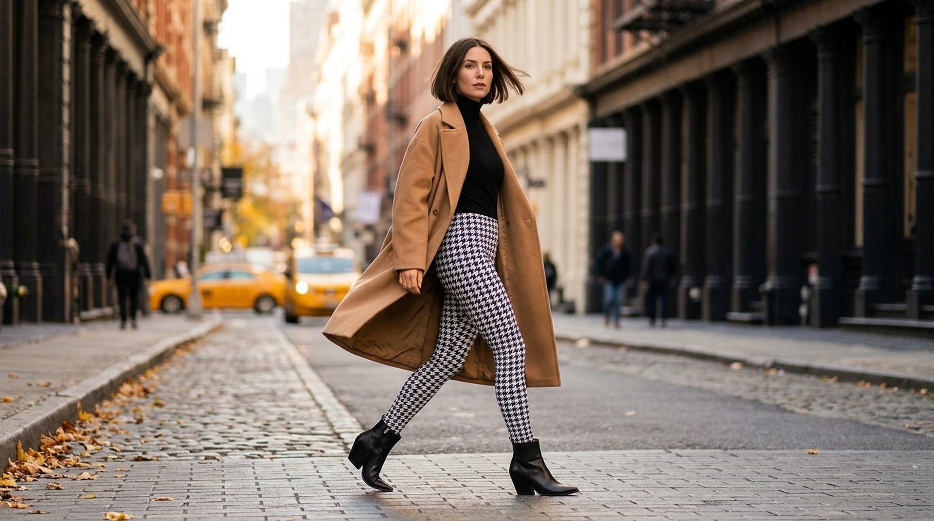 Houndstooth print leggings in a chic city street style outfit - FIERCEPULSE fashion blog