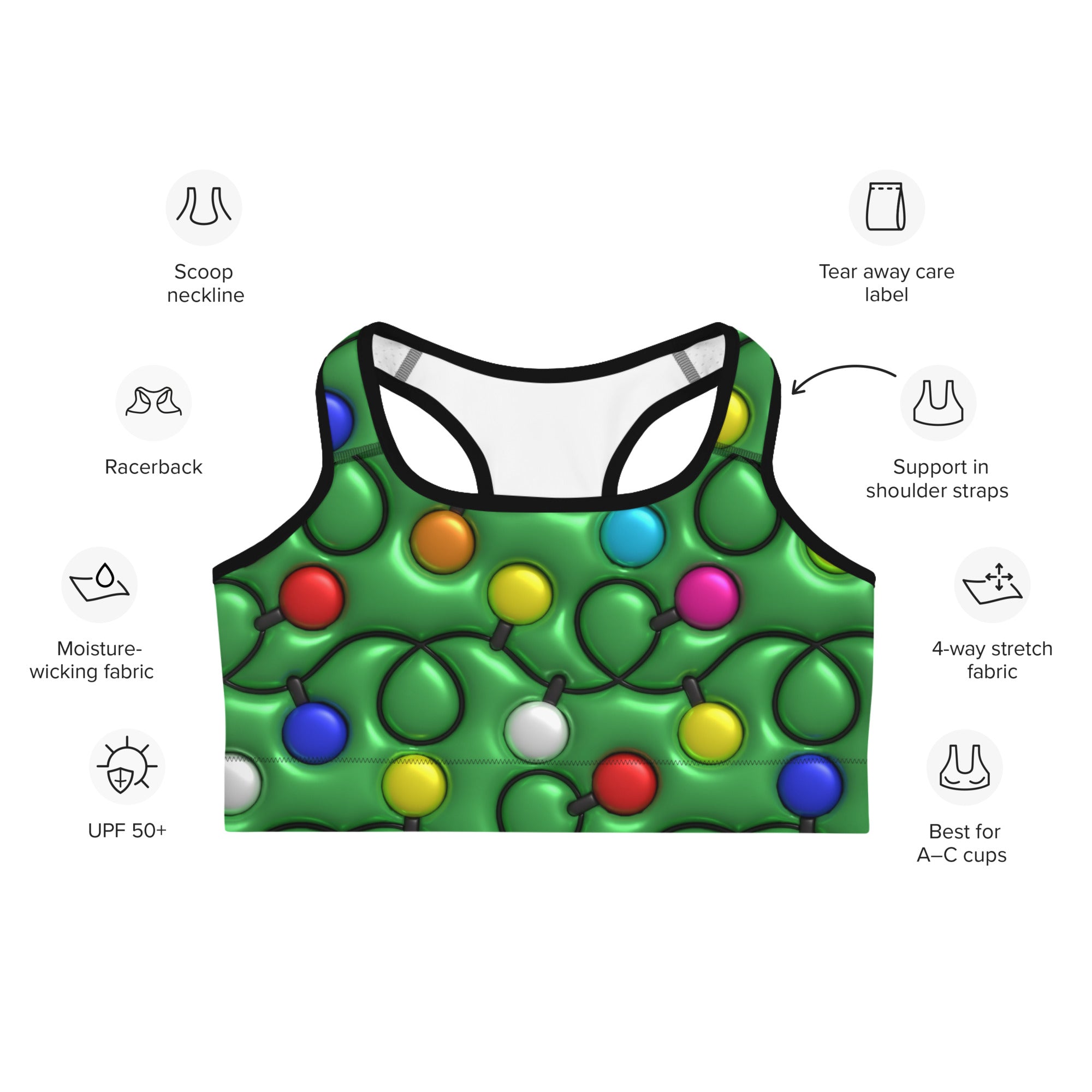 3D Christmas Lights Sports Bra