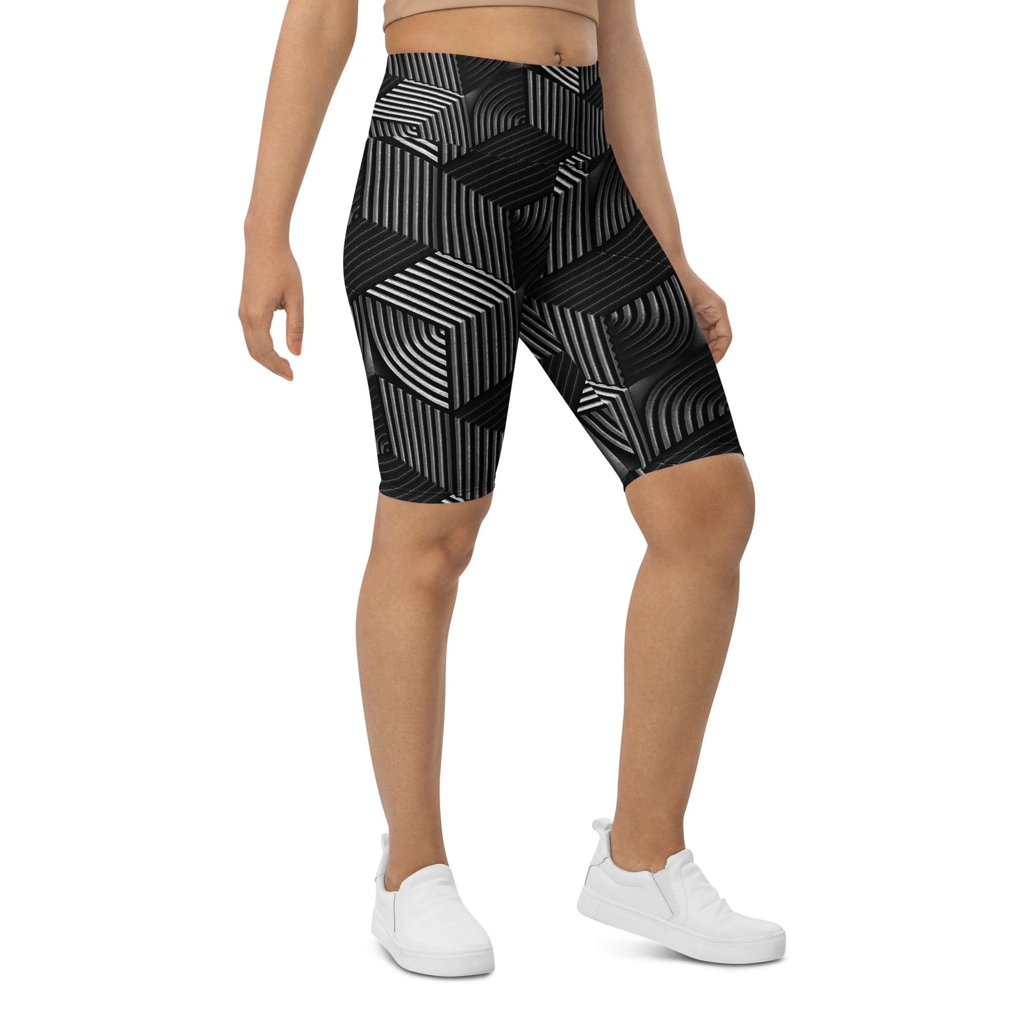 3D Geometric Pattern Biker Shorts