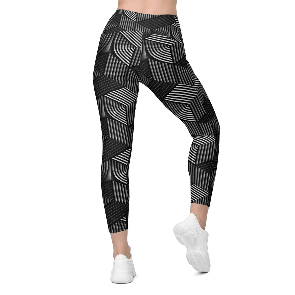 3D Geometric Pattern Crossover Leggings With Pockets