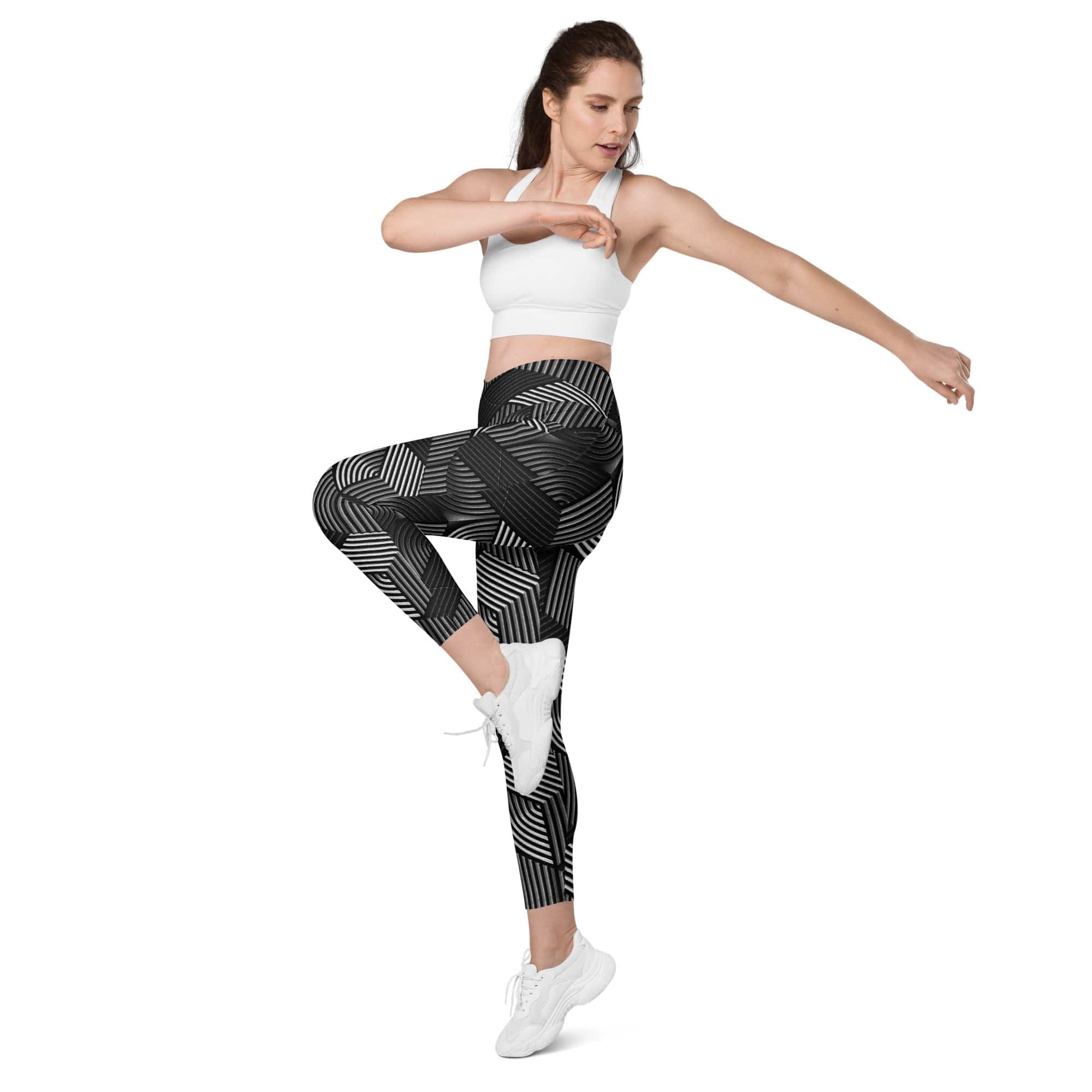 3D Geometric Pattern Crossover Leggings With Pockets