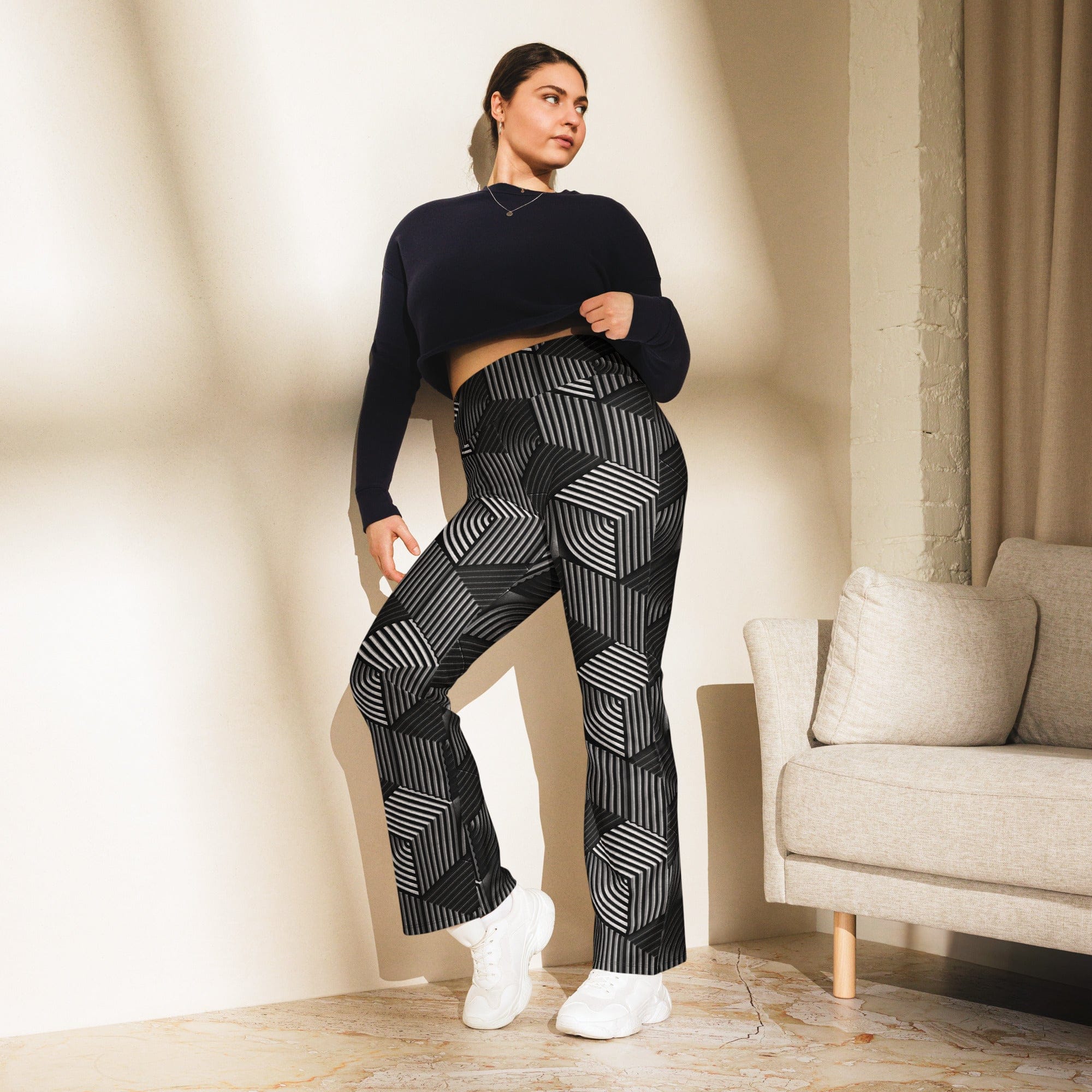 3D Geometric Pattern Flare Leggings