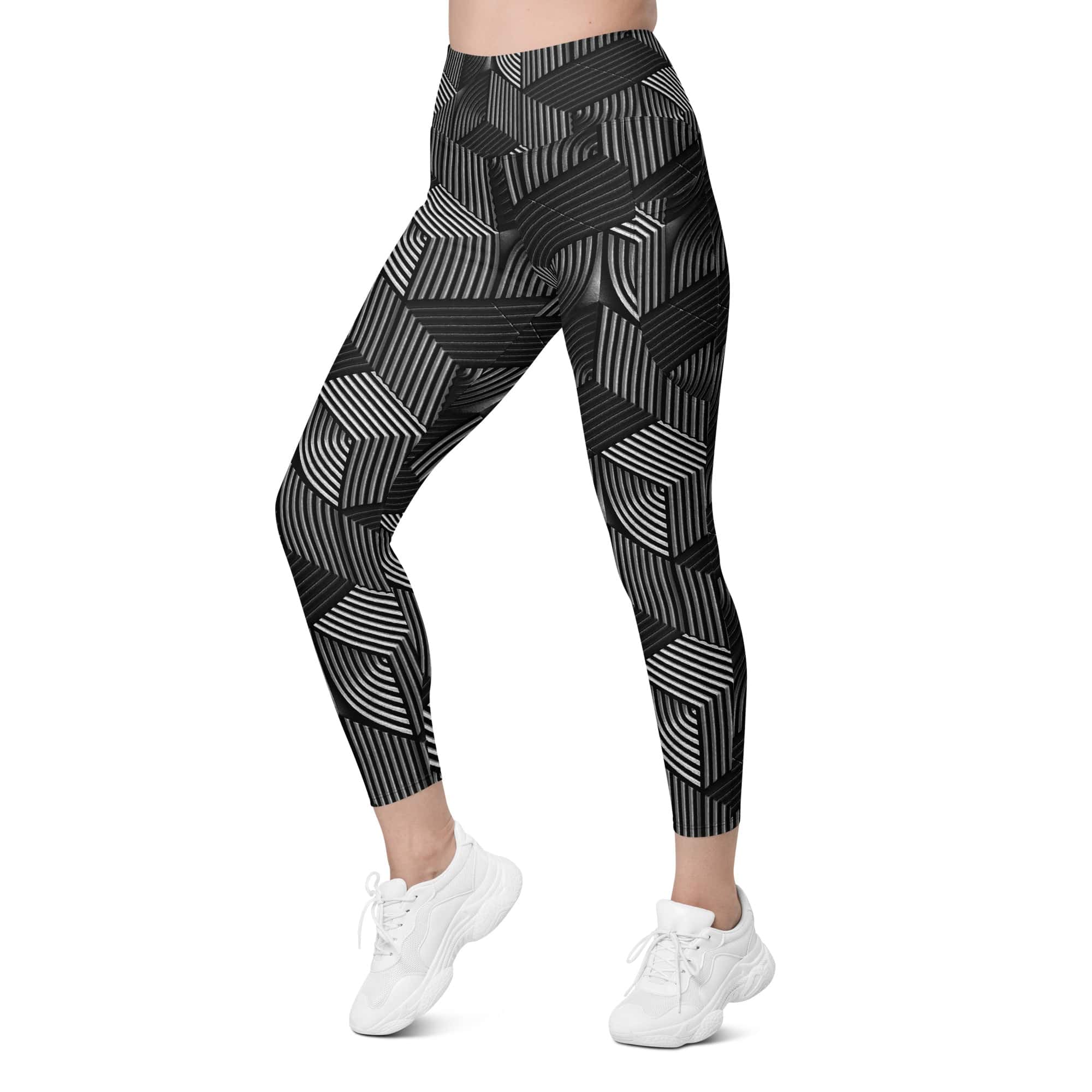 3D Geometric Pattern Leggings With Pockets