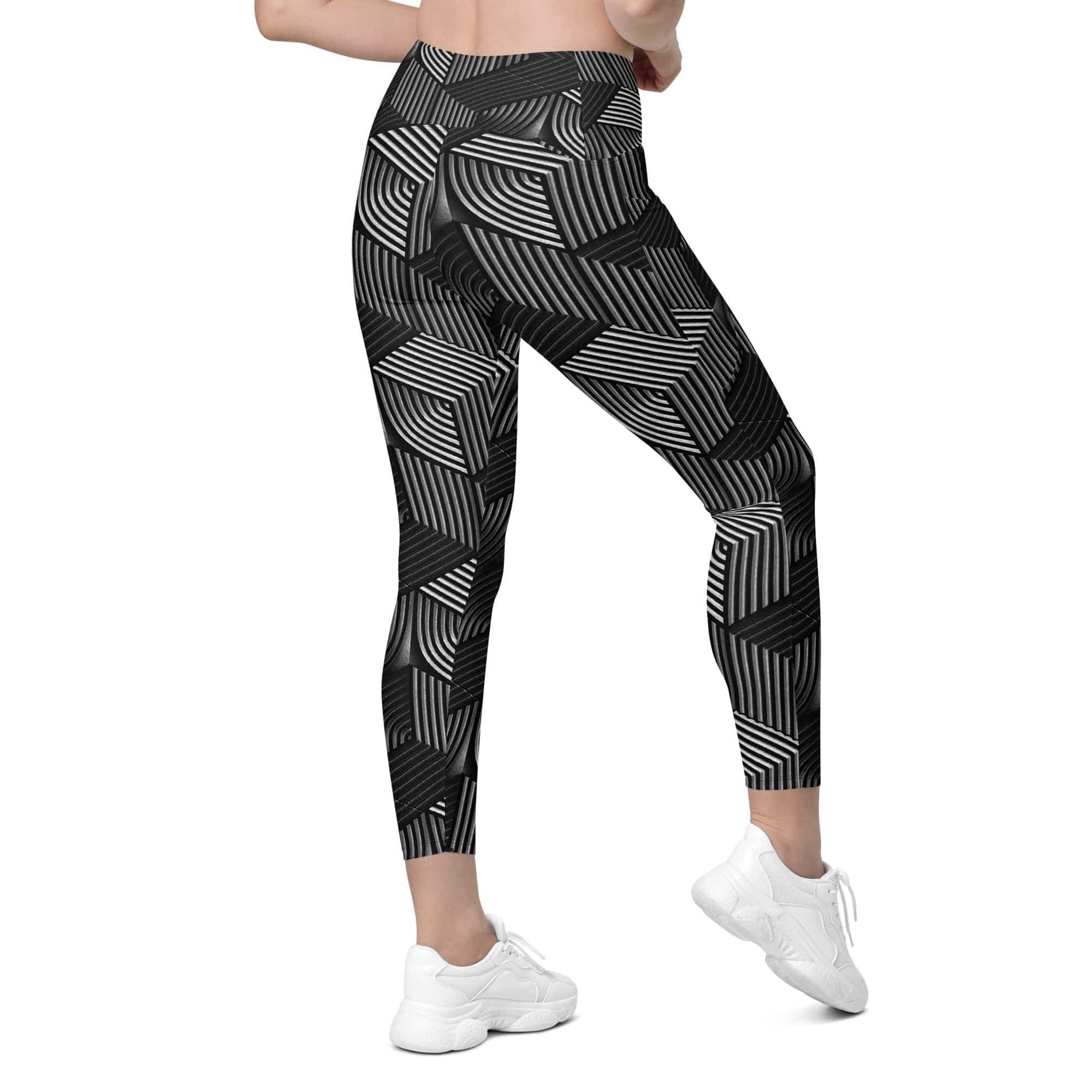 3D Geometric Pattern Leggings With Pockets
