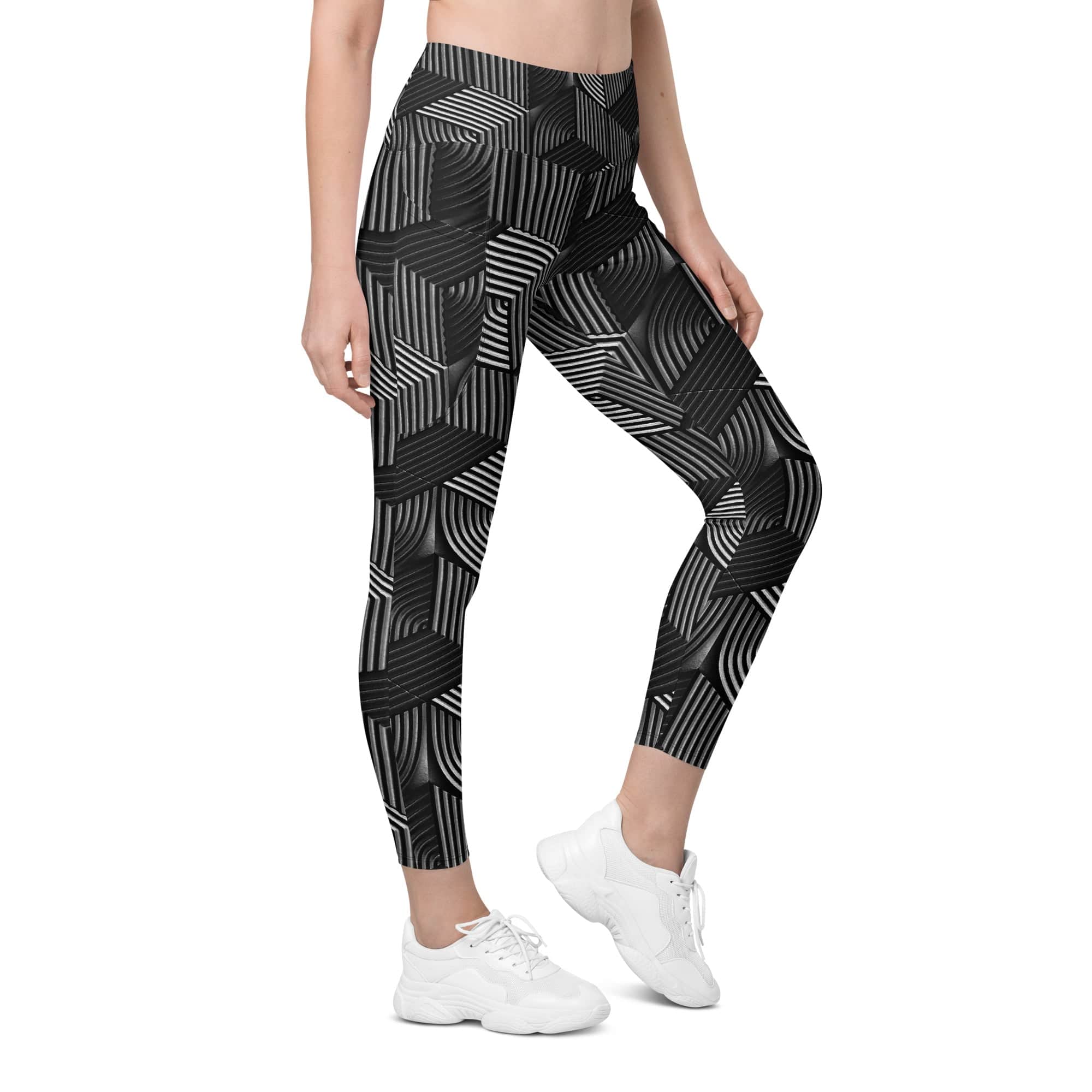 3D Geometric Pattern Leggings With Pockets