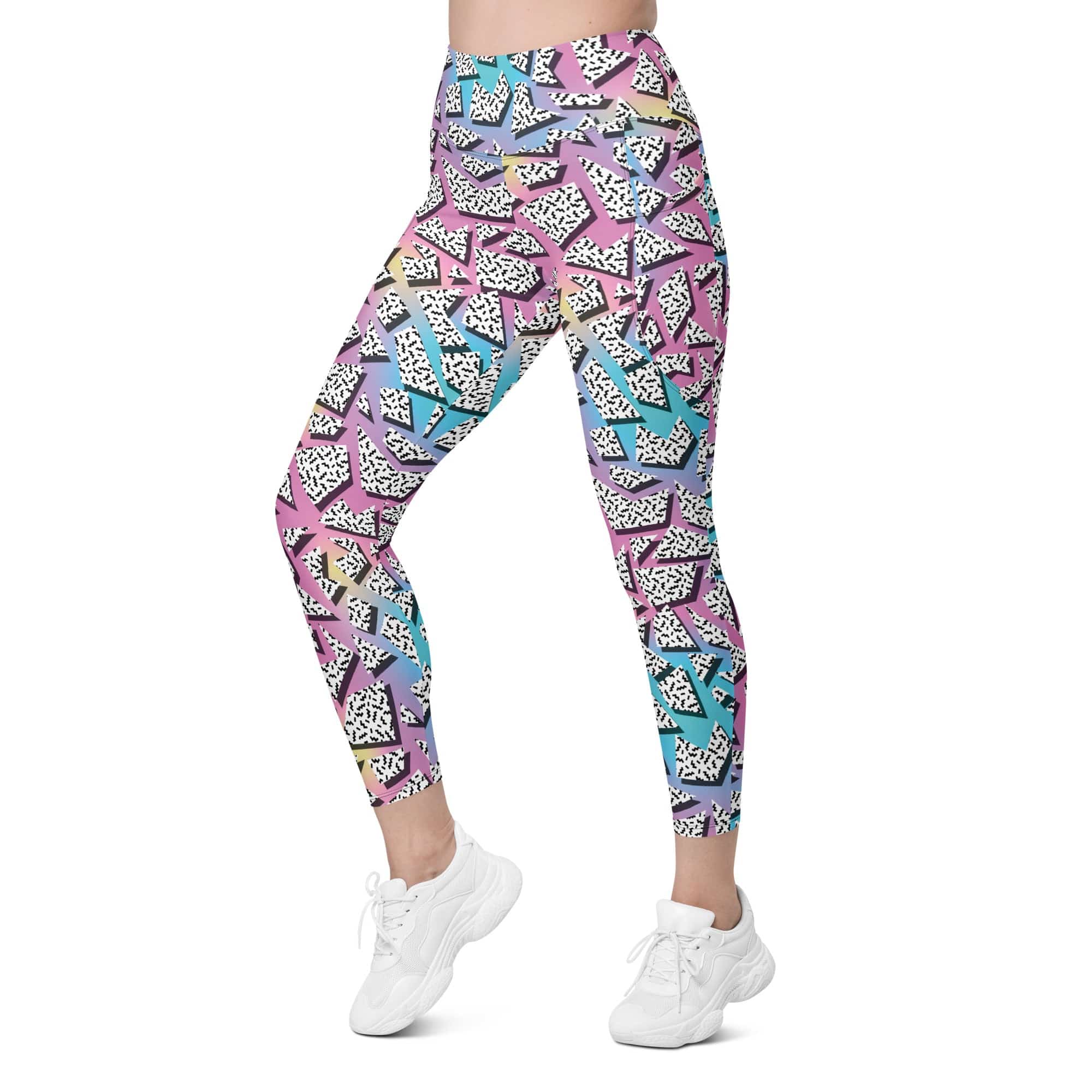 3D Neon Geometric Leggings With Pockets