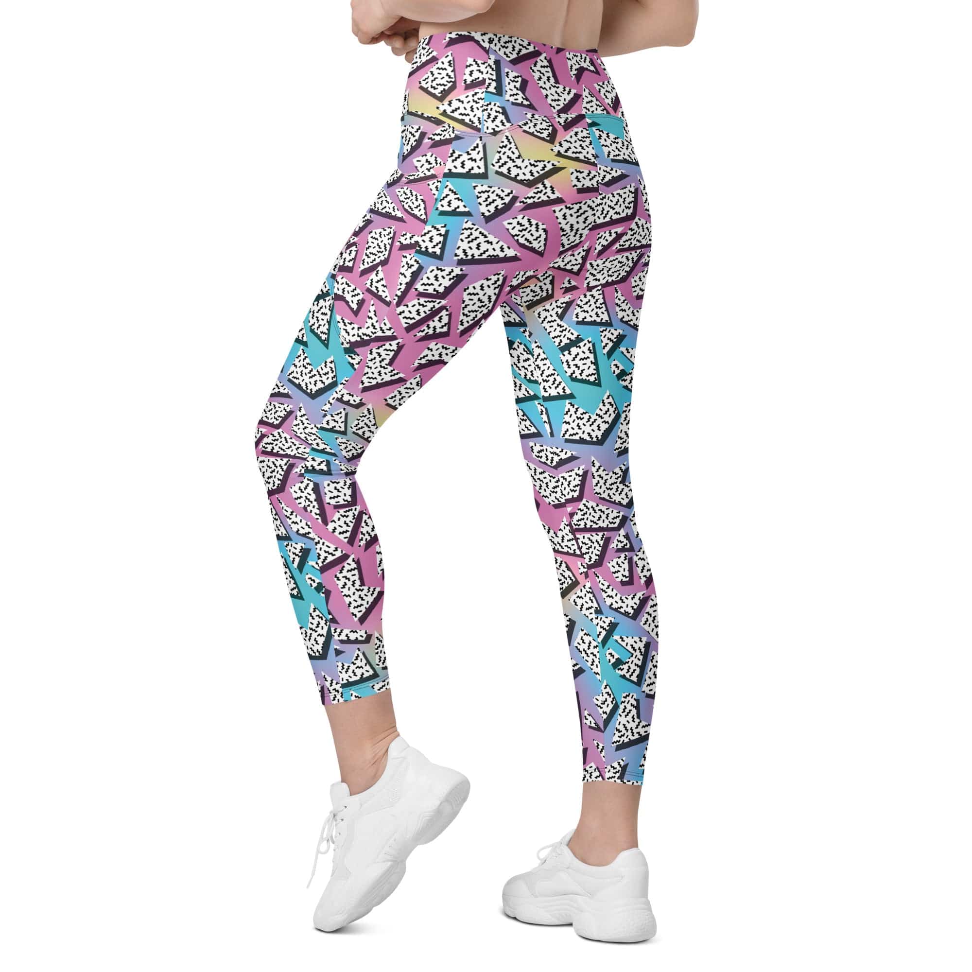 3D Neon Geometric Leggings With Pockets