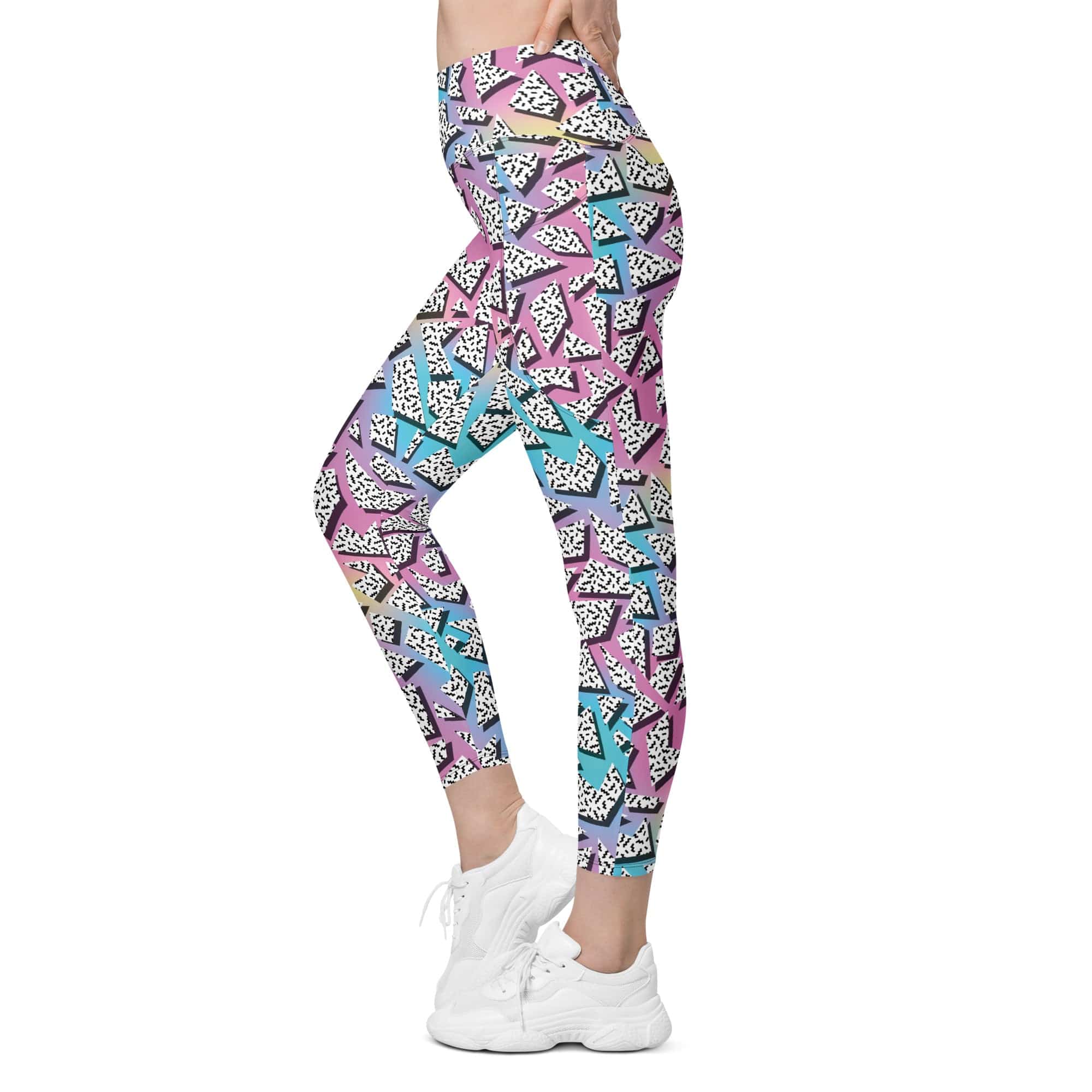 3D Neon Geometric Leggings With Pockets