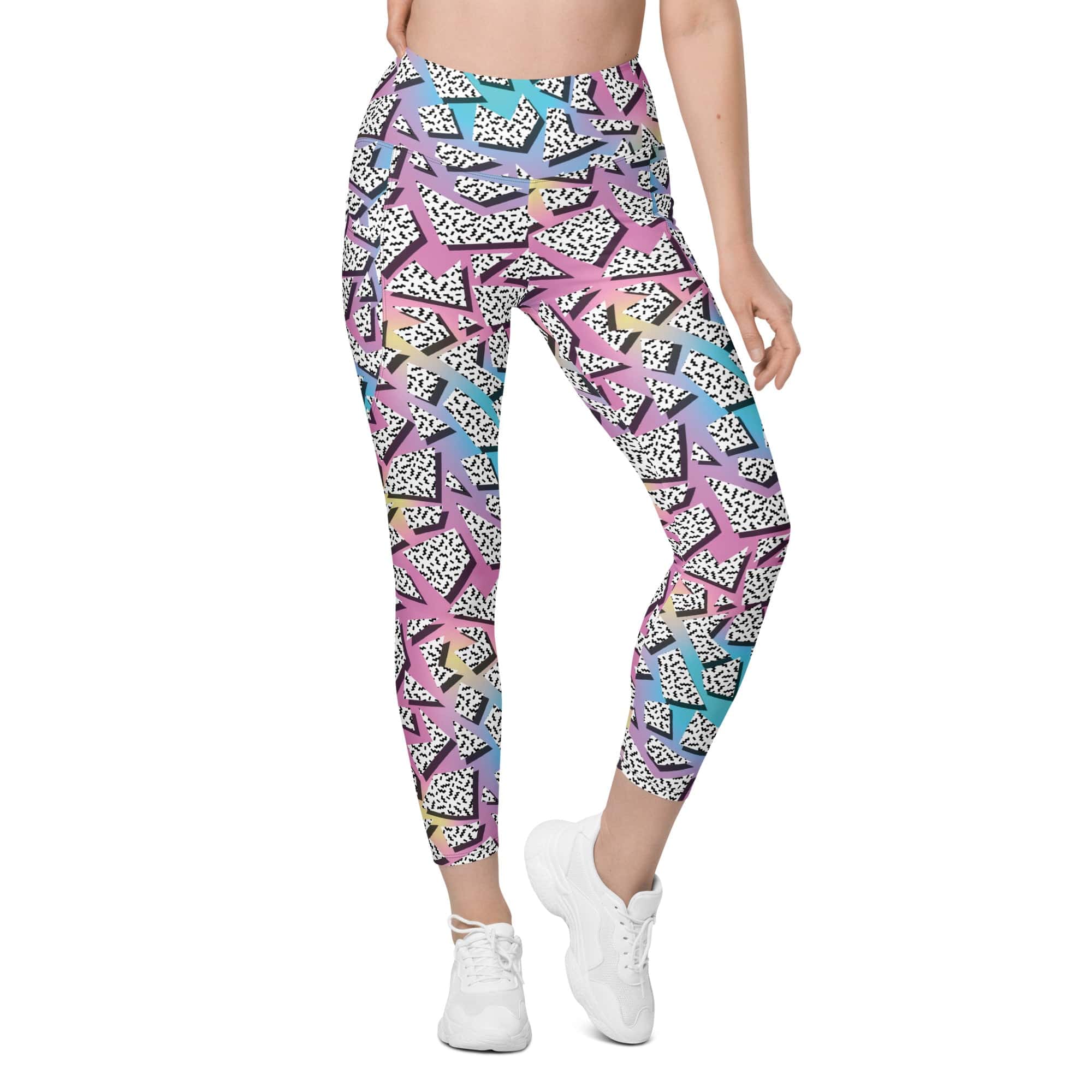 3D Neon Geometric Leggings With Pockets