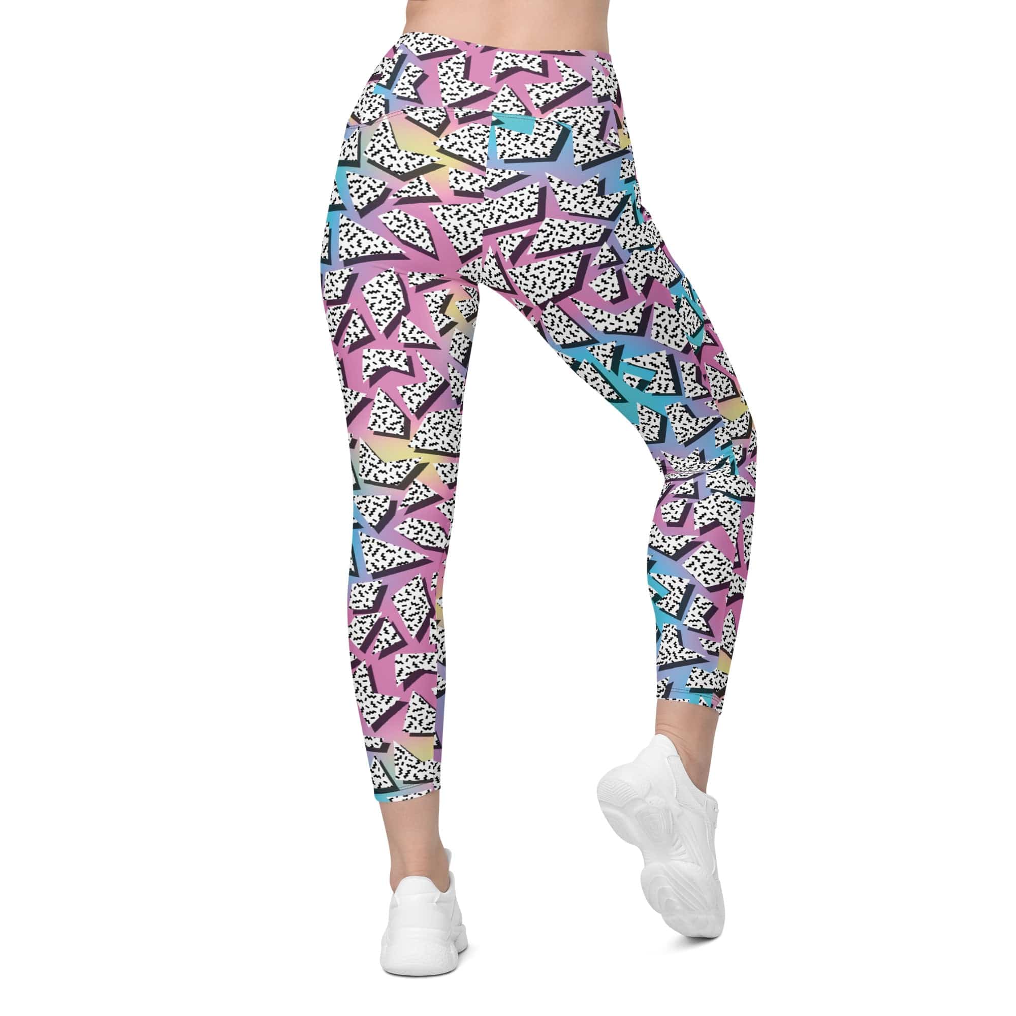 3D Neon Geometric Leggings With Pockets