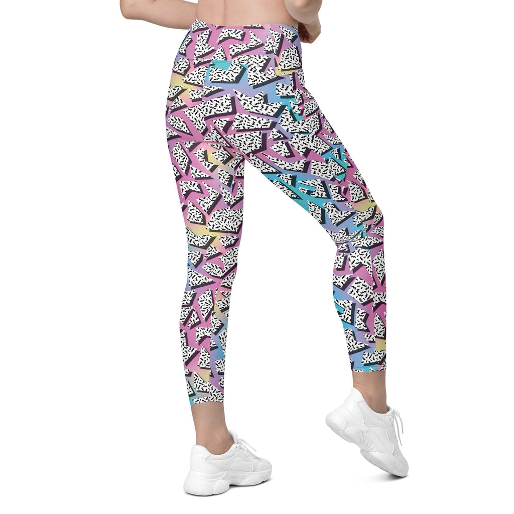 3D Neon Geometric Leggings With Pockets
