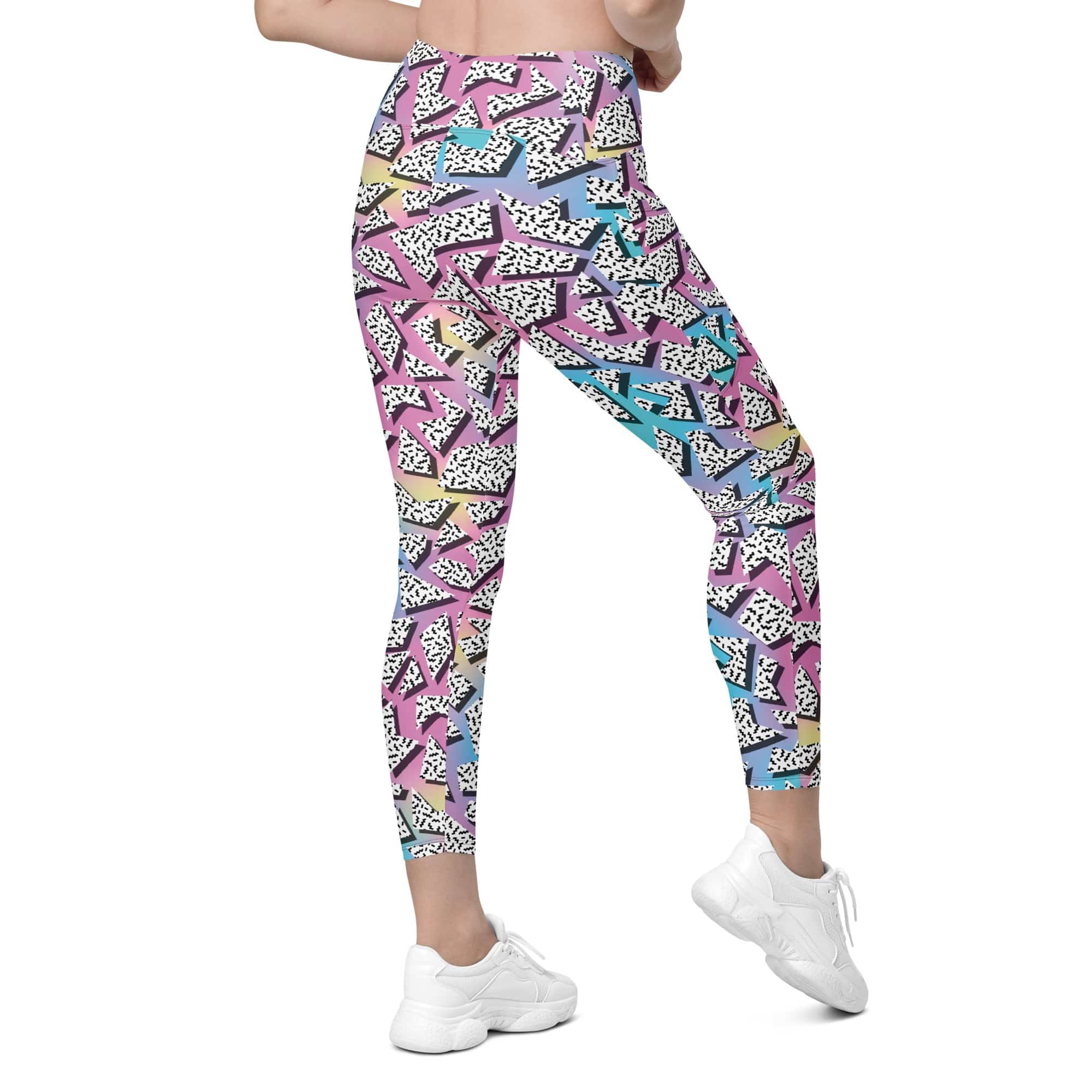 3D Neon Geometric Leggings With Pockets