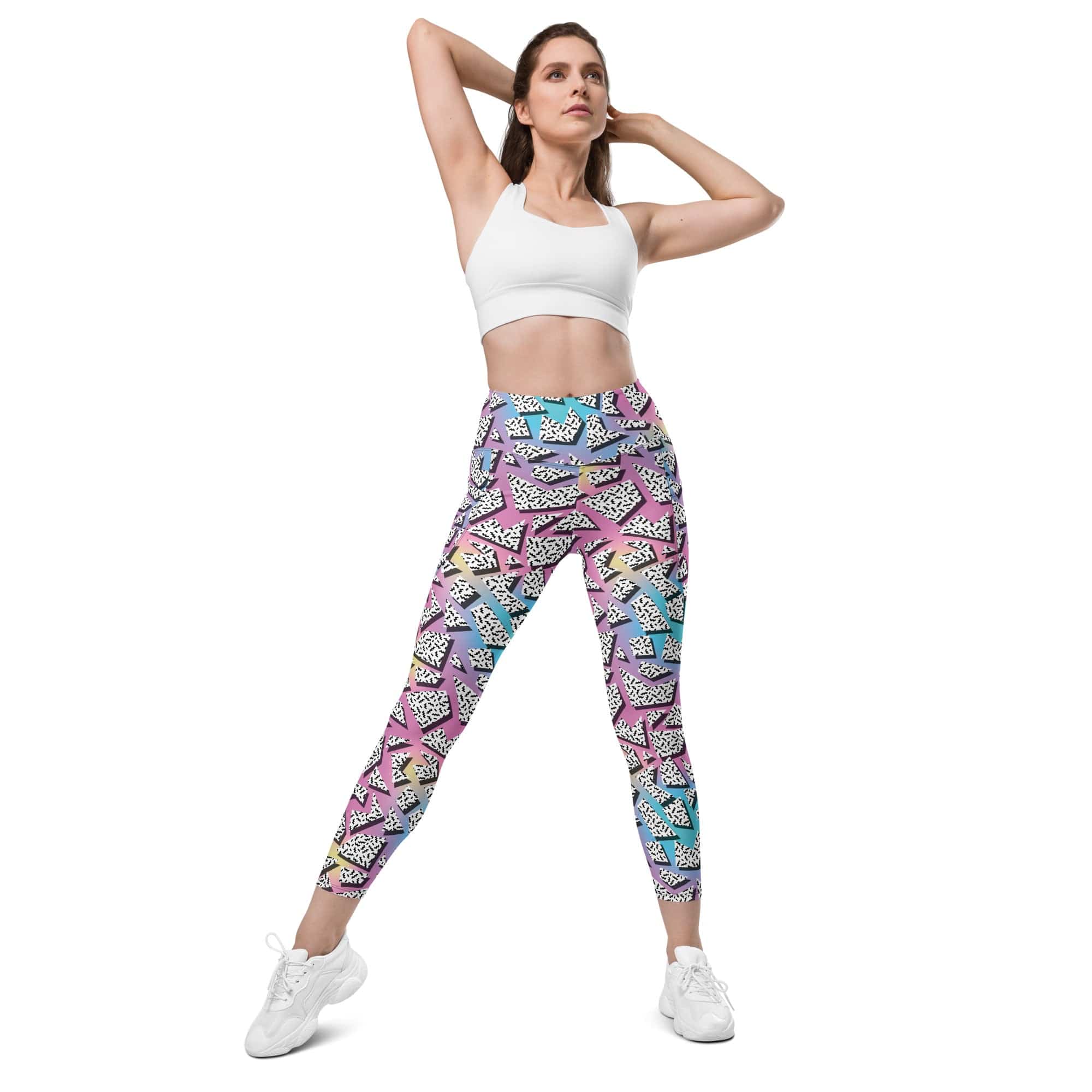 3D Neon Geometric Leggings With Pockets