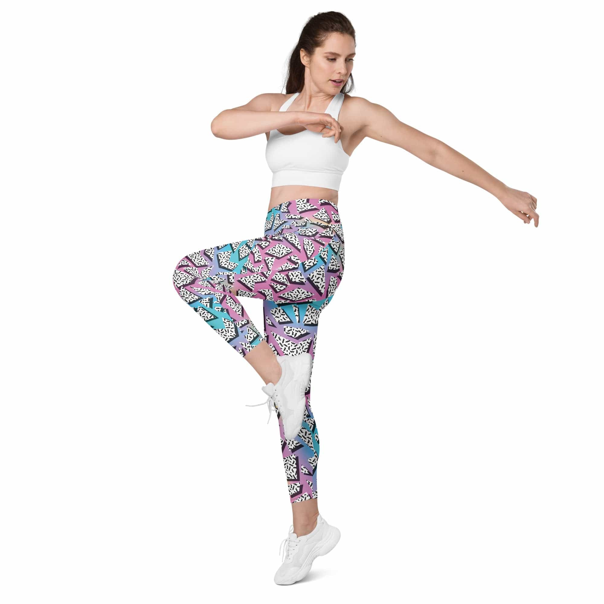 3D Neon Geometric Leggings With Pockets
