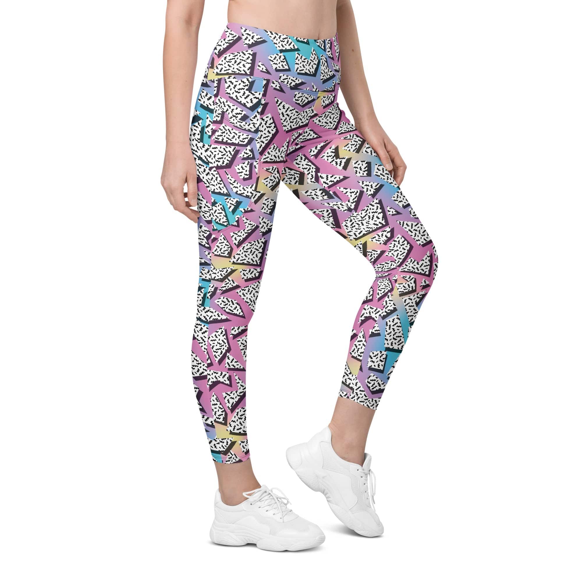 3D Neon Geometric Leggings With Pockets