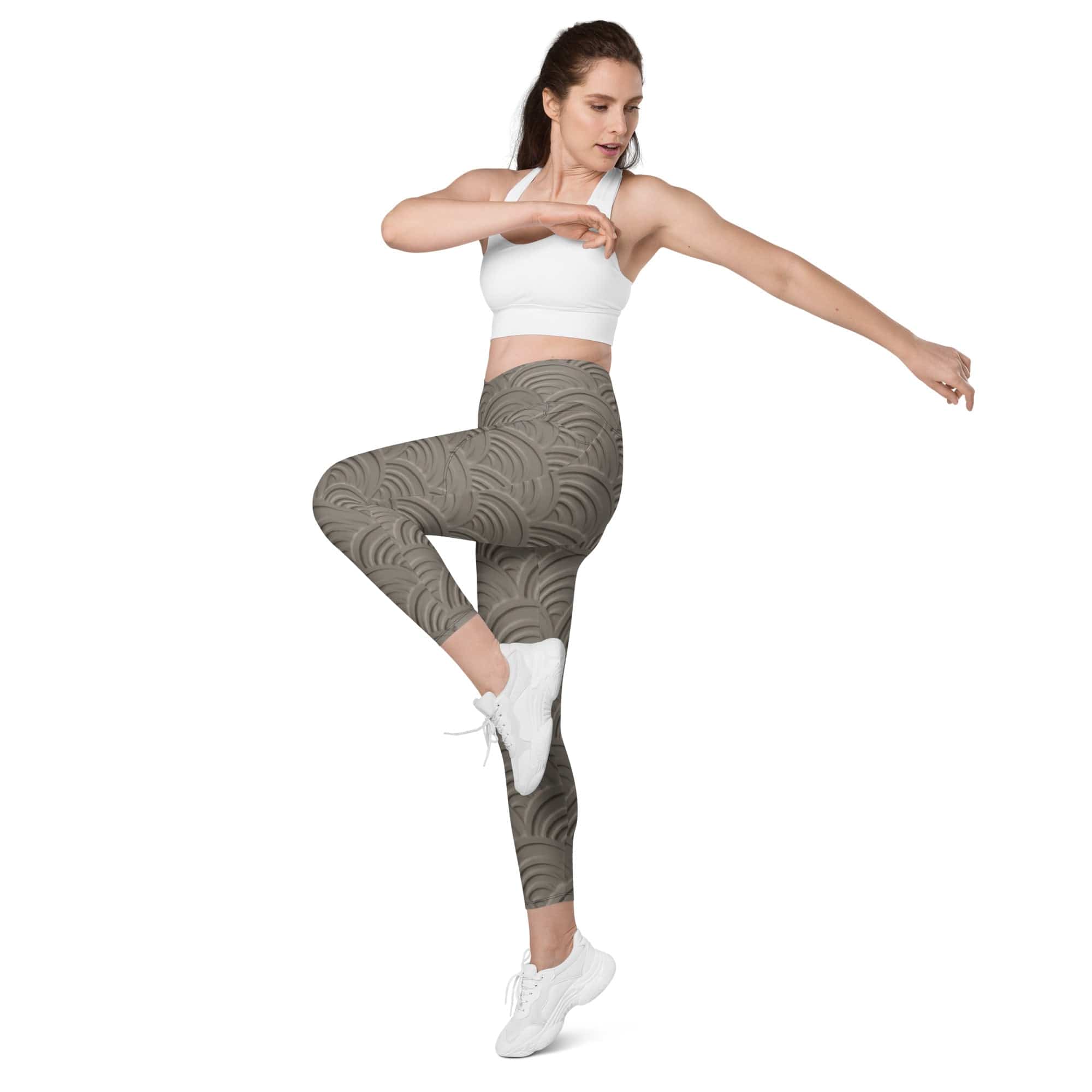 3D Regal Print Crossover Leggings With Pockets