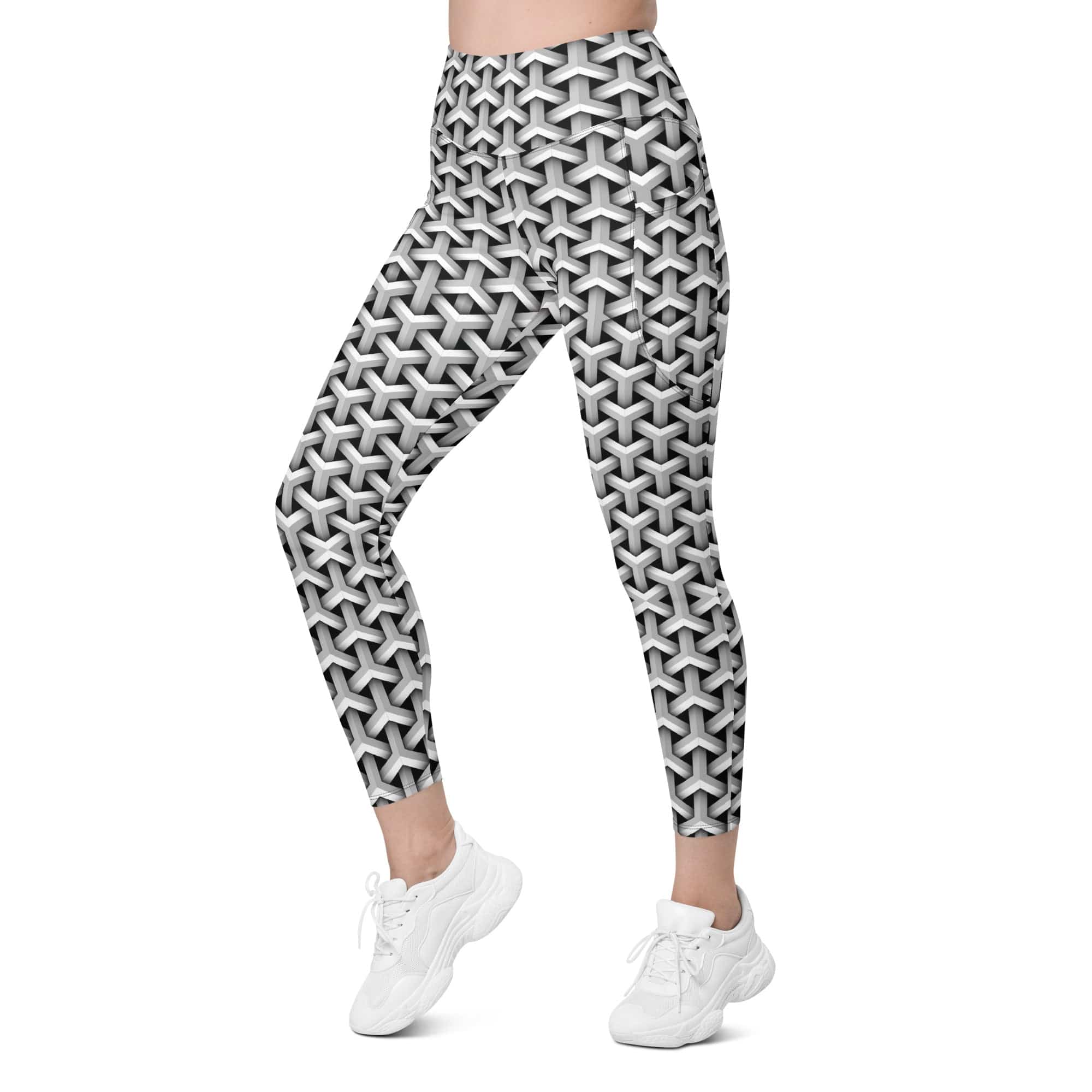 3D Woven Metallic Print Leggings With Pockets
