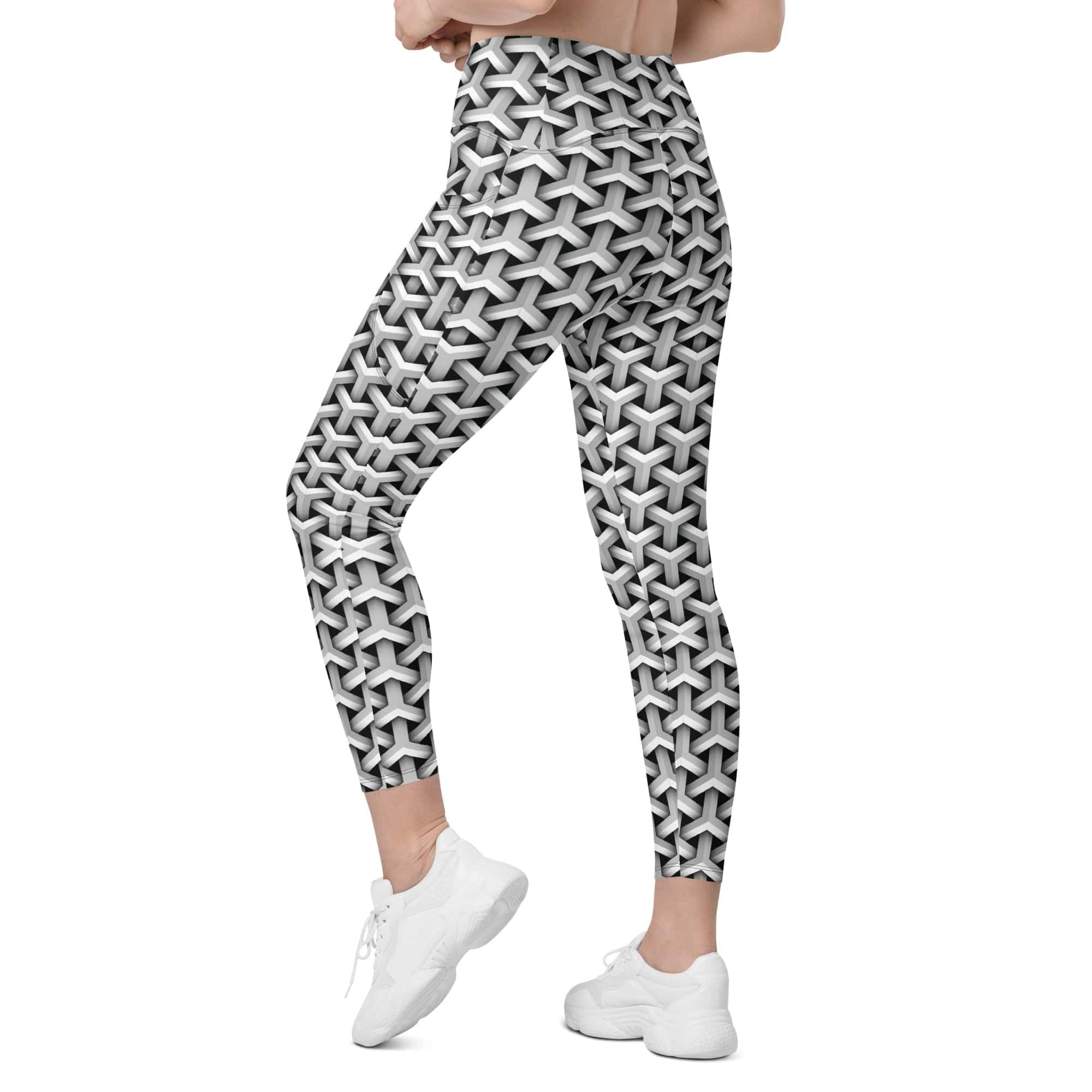 3D Woven Metallic Print Leggings With Pockets