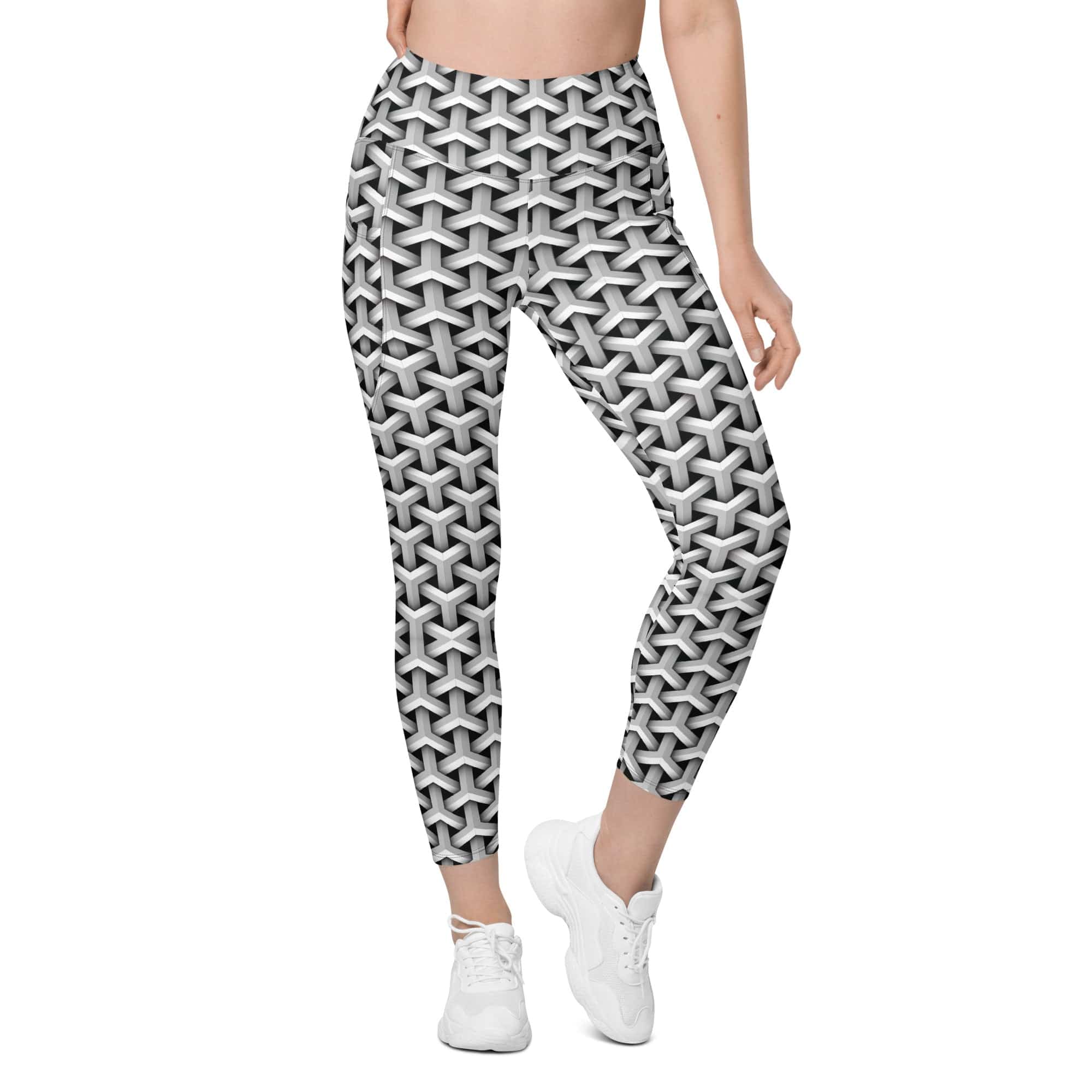 3D Woven Metallic Print Leggings With Pockets