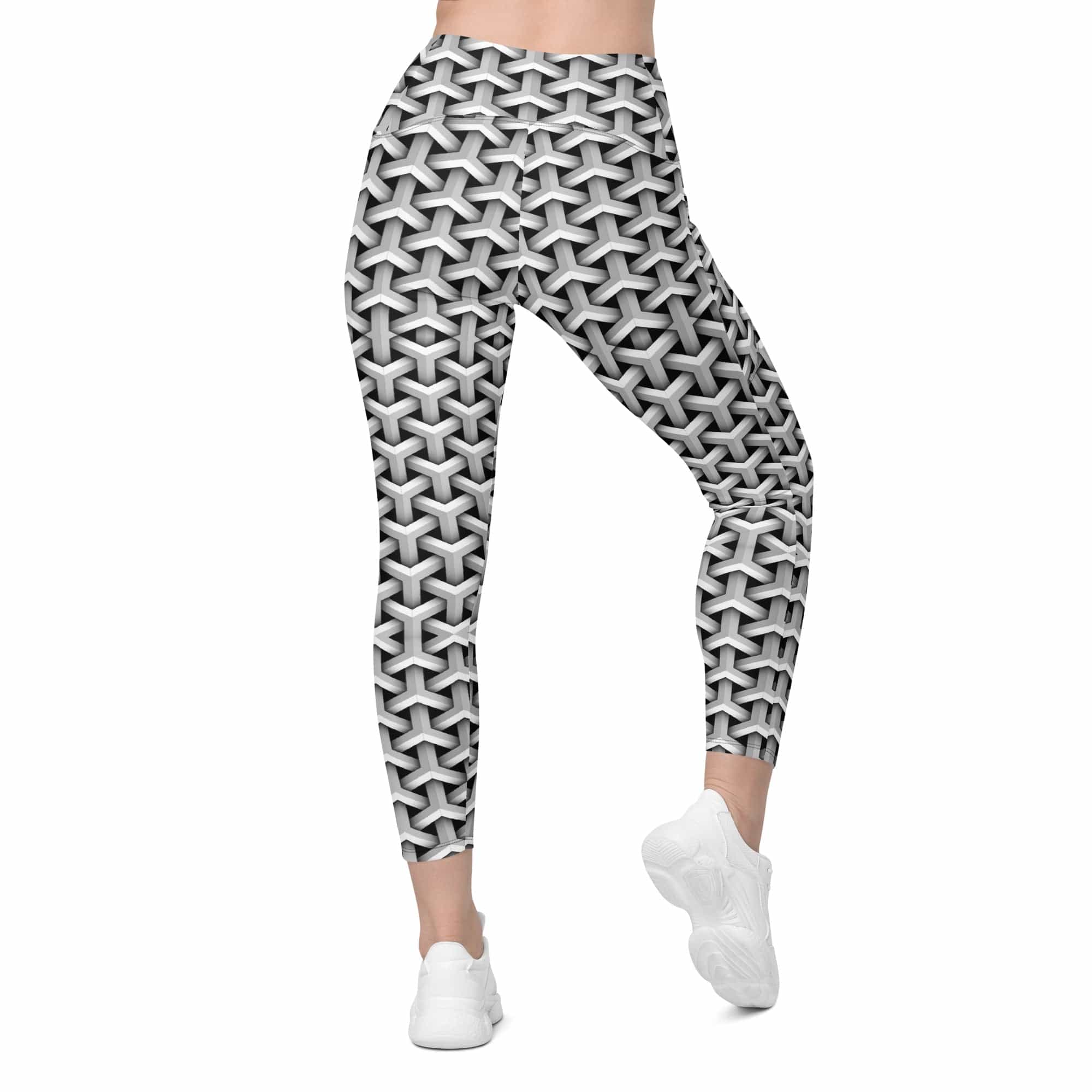 3D Woven Metallic Print Leggings With Pockets