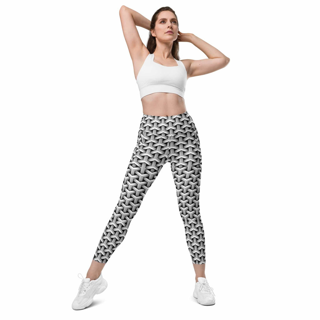 3D Woven Metallic Print Leggings With Pockets
