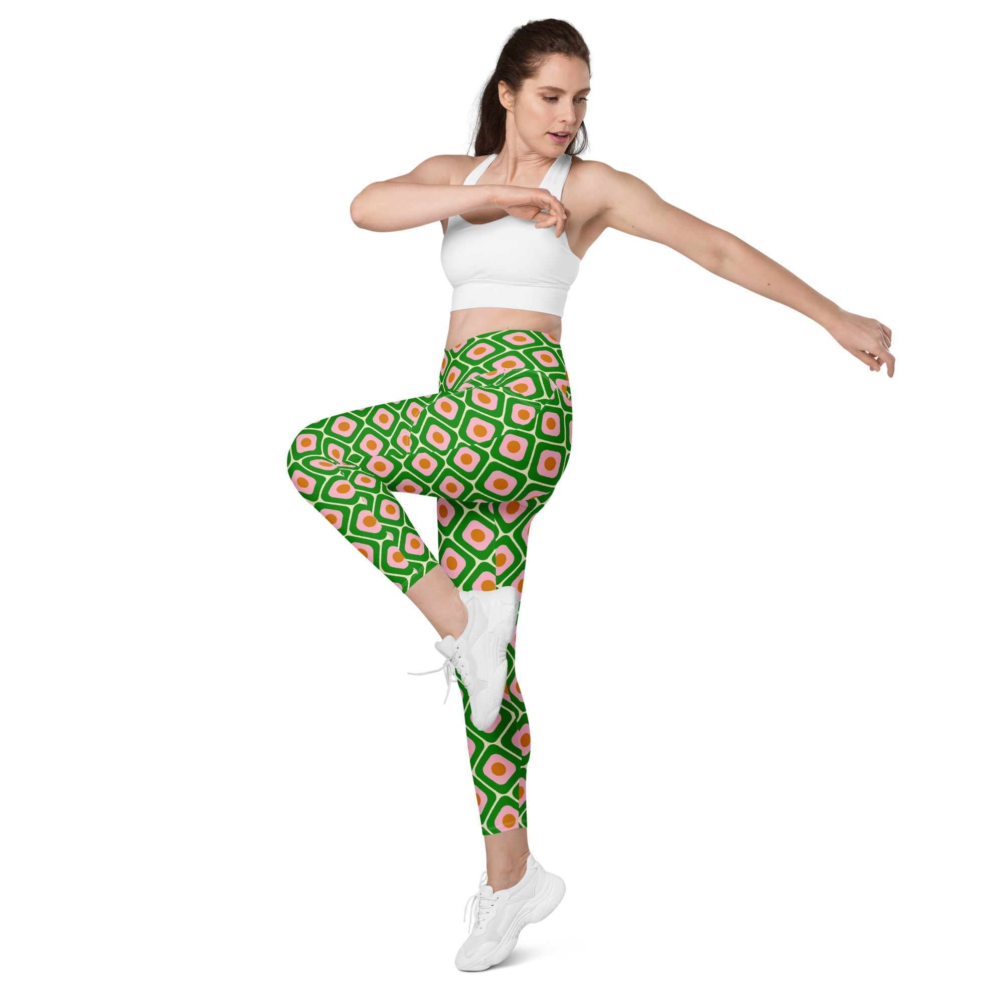 70s Retro Pattern Crossover Leggings With Pockets
