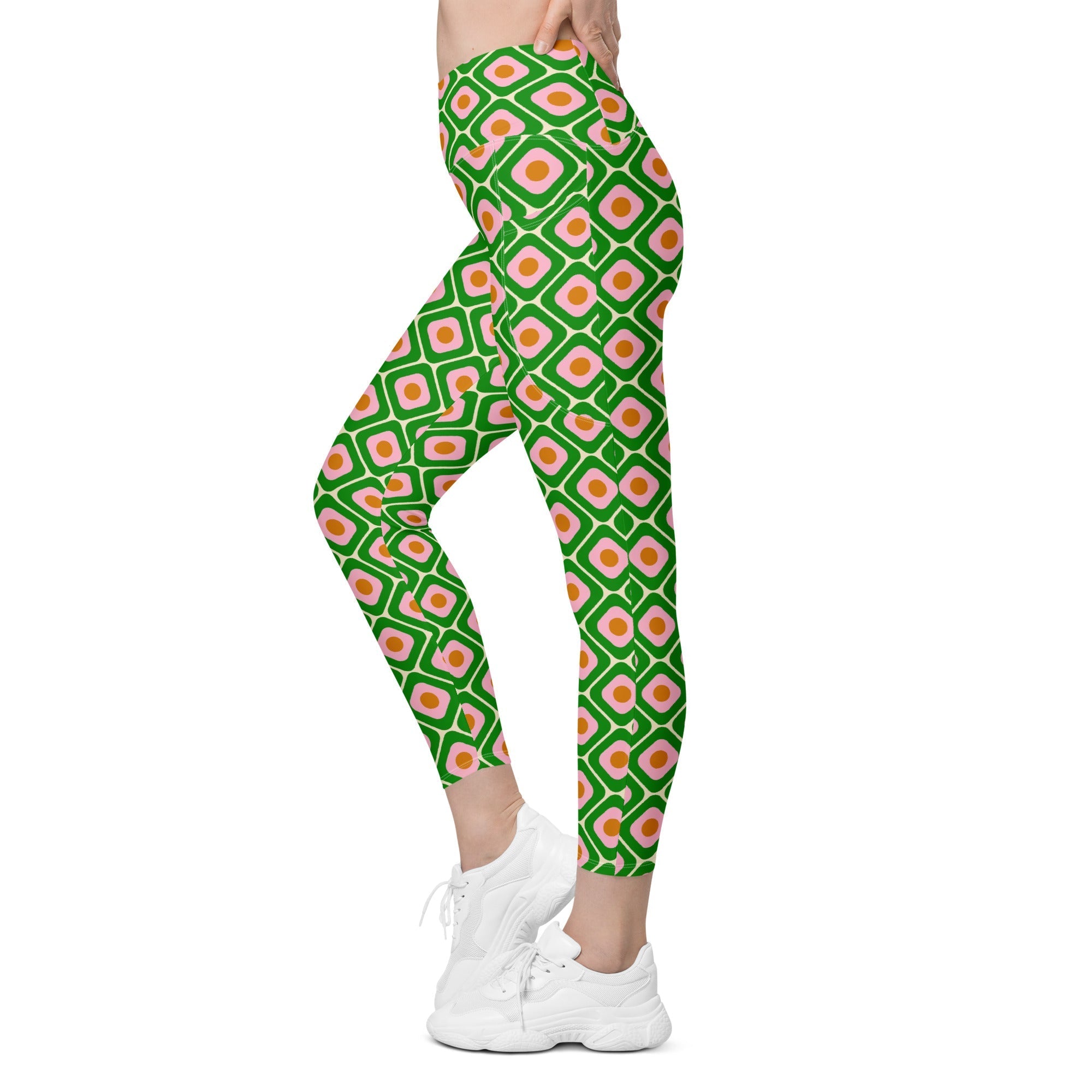 70s Retro Pattern Crossover Leggings With Pockets