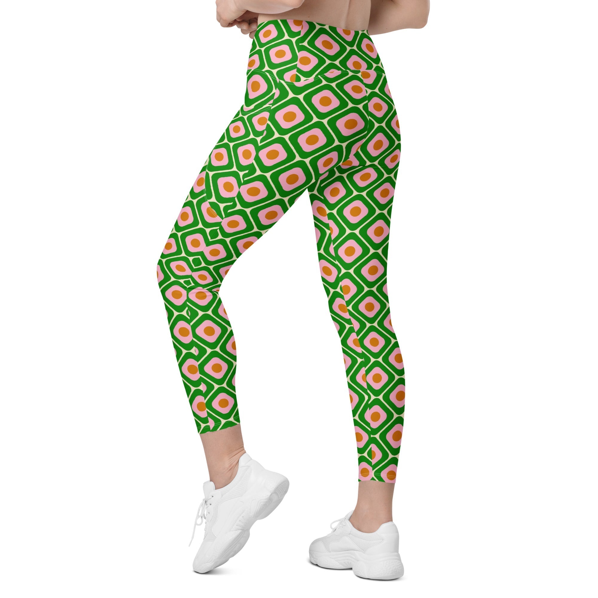 70s Retro Pattern Crossover Leggings With Pockets