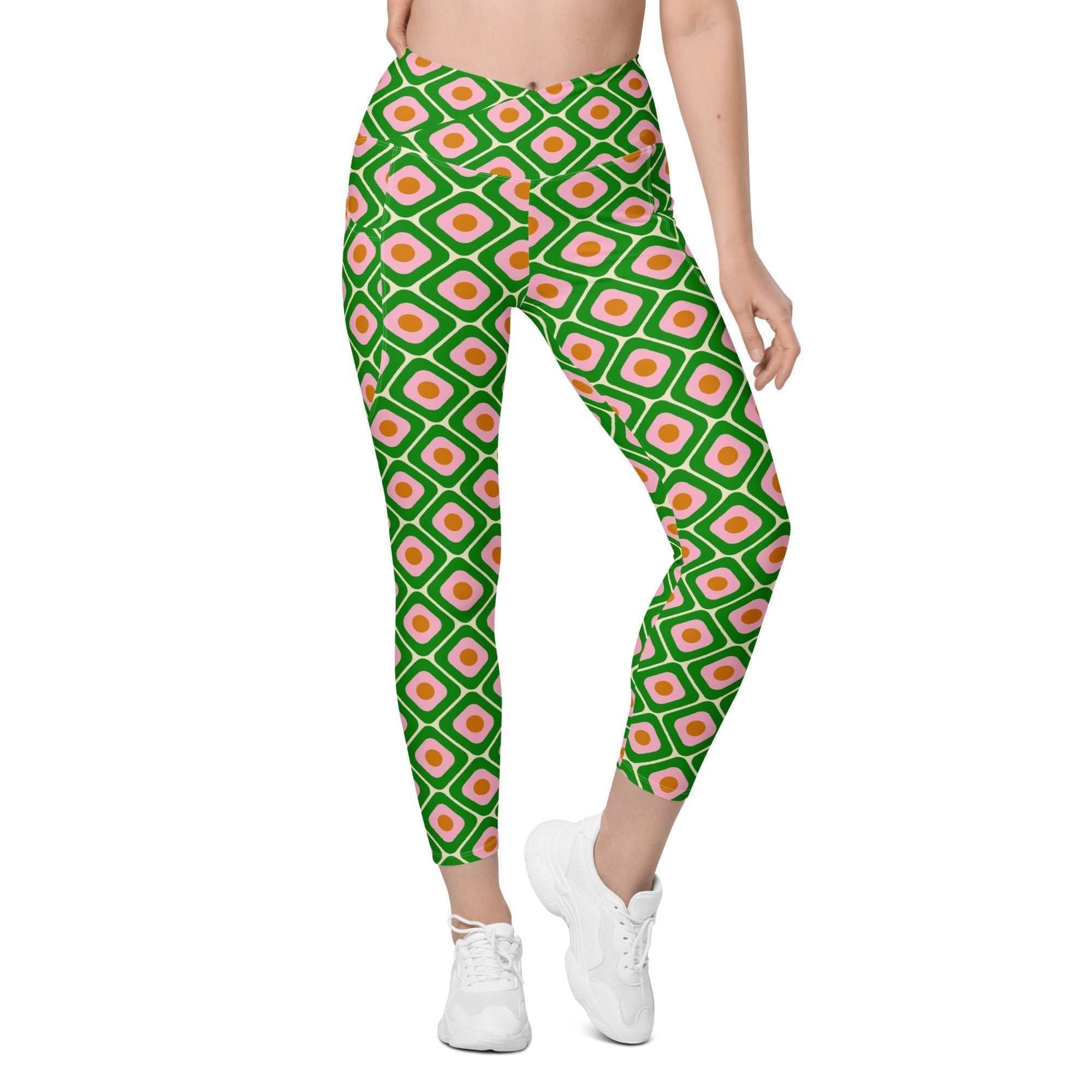 70s Retro Pattern Crossover Leggings With Pockets